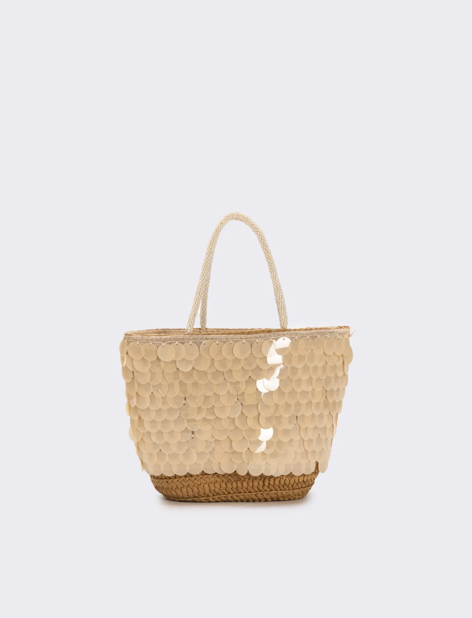 Borsa donna a mano con paillettes grandi - Bianco sporco