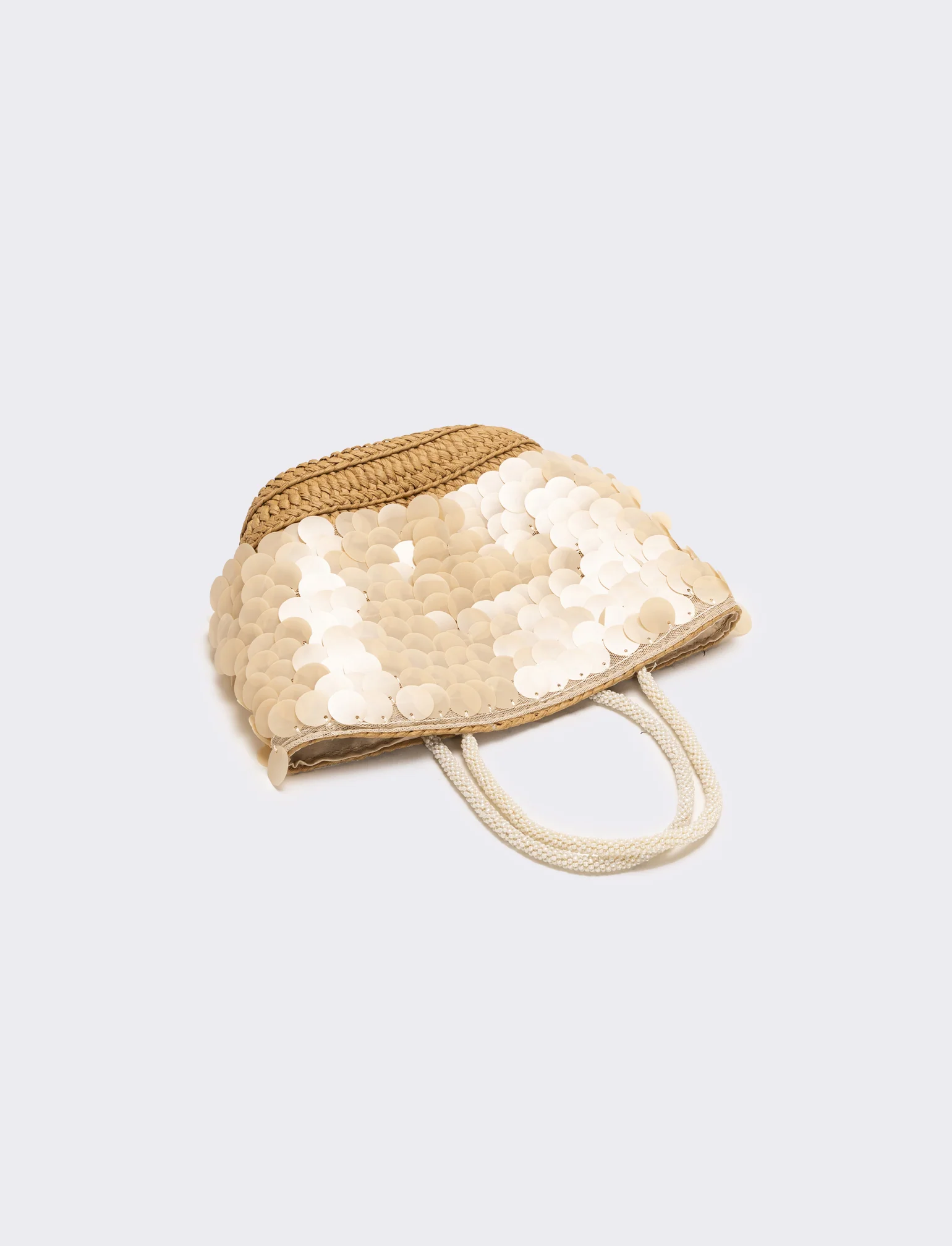 Borsa donna a mano con paillettes grandi - Bianco sporco - Image 2