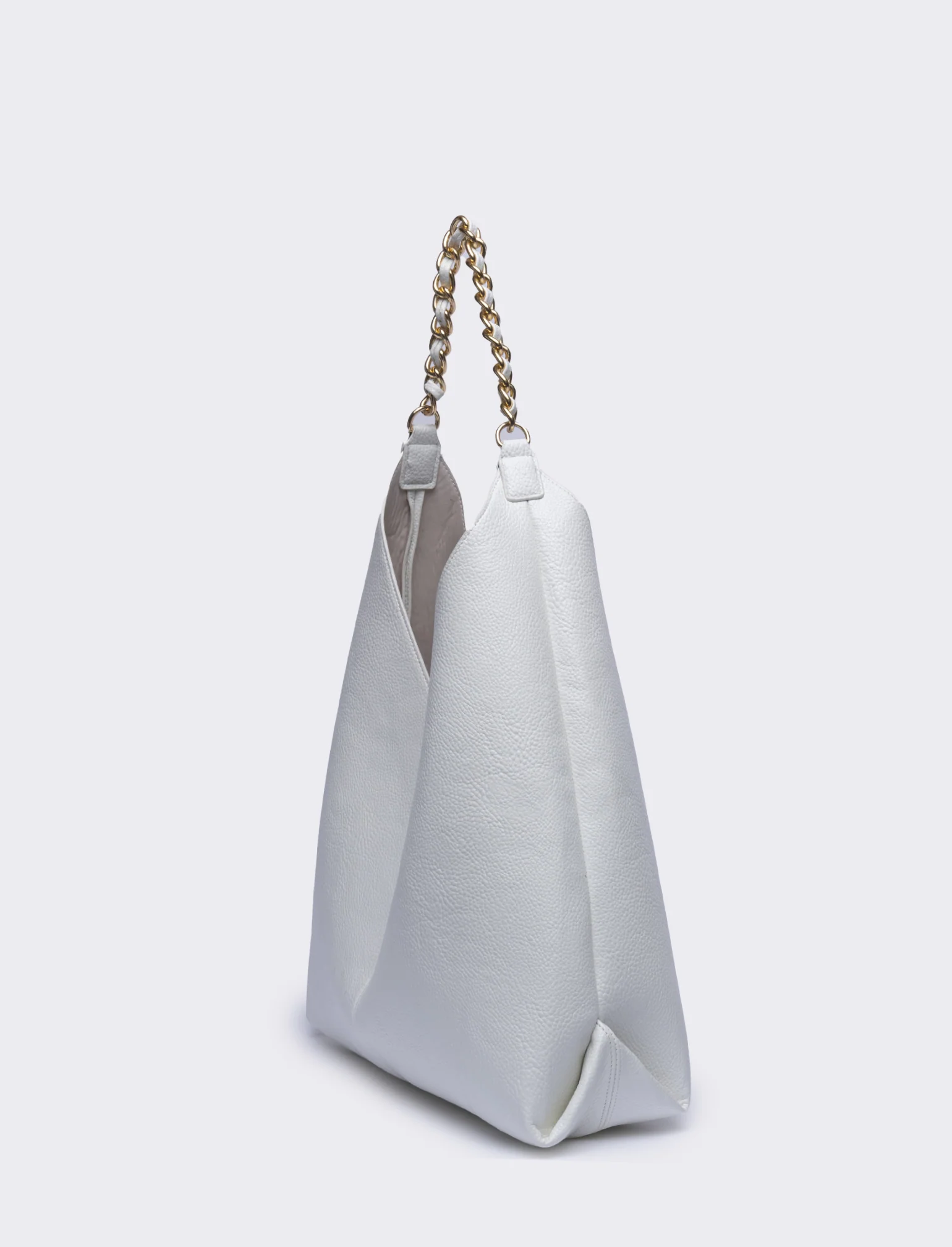 Borsa donna a sacca con catena - Bianco - Image 2