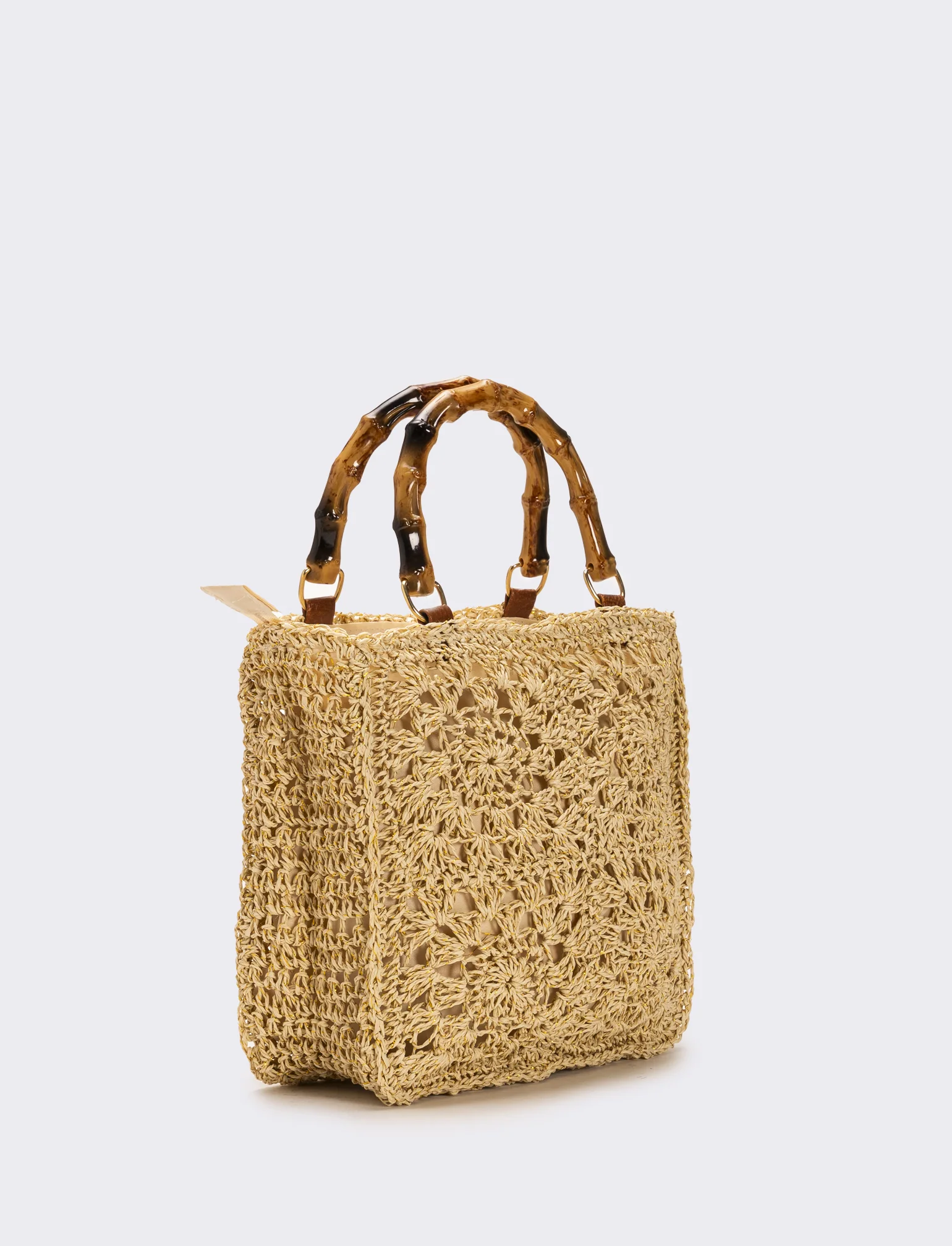 Borsa donna con manico bamboo - Beige - Image 2
