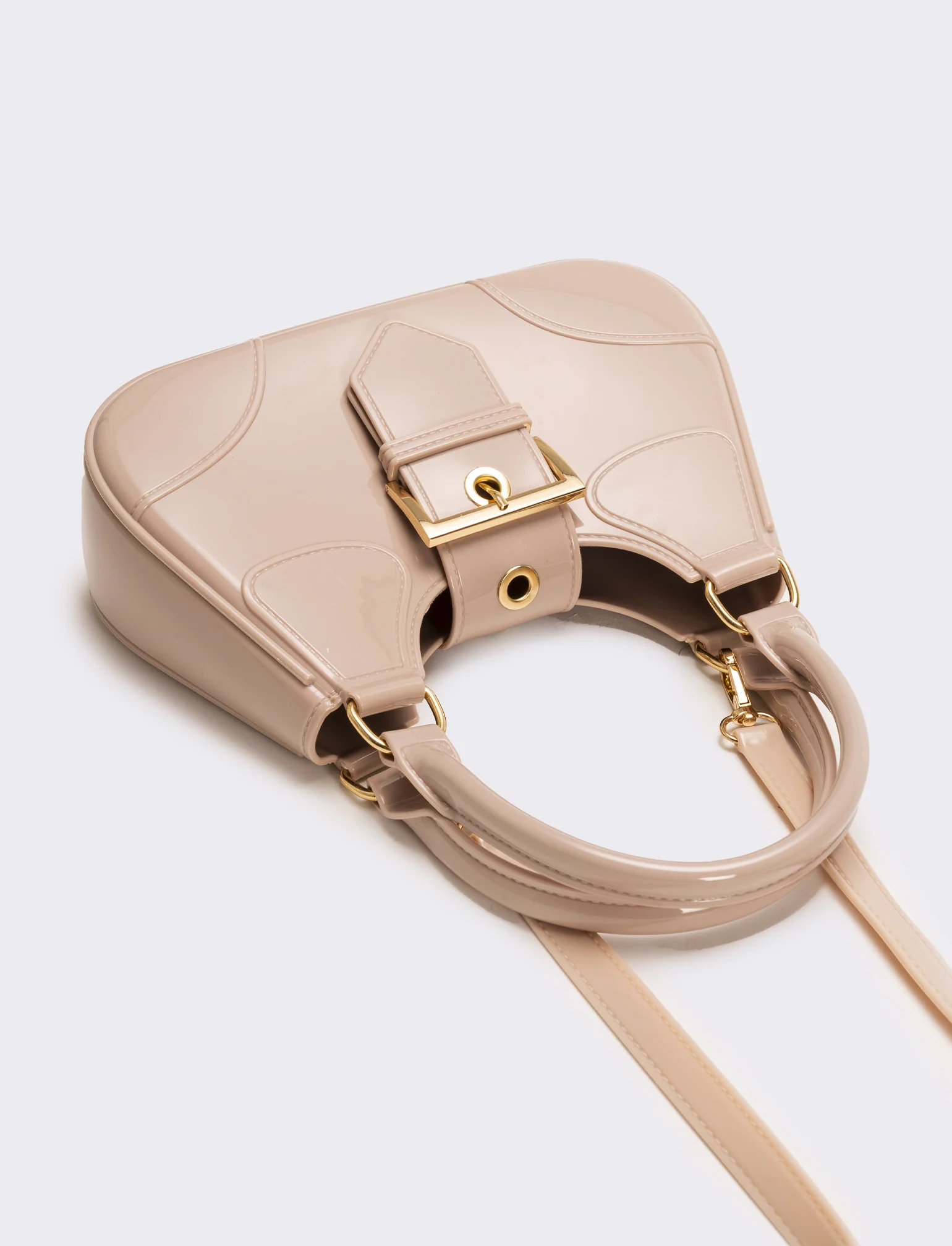 Borsa donna gommata con fibbia e tracolla - Rosa - Image 4