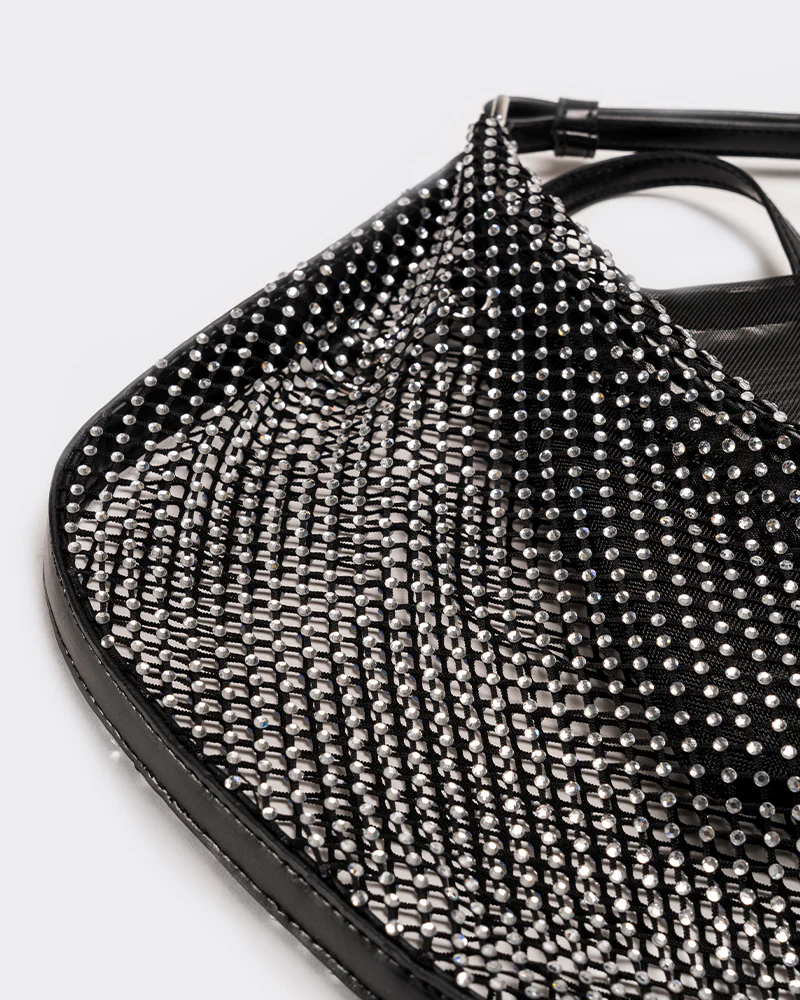 Borsa donna mezzaluna con strass - Nero - Image 3