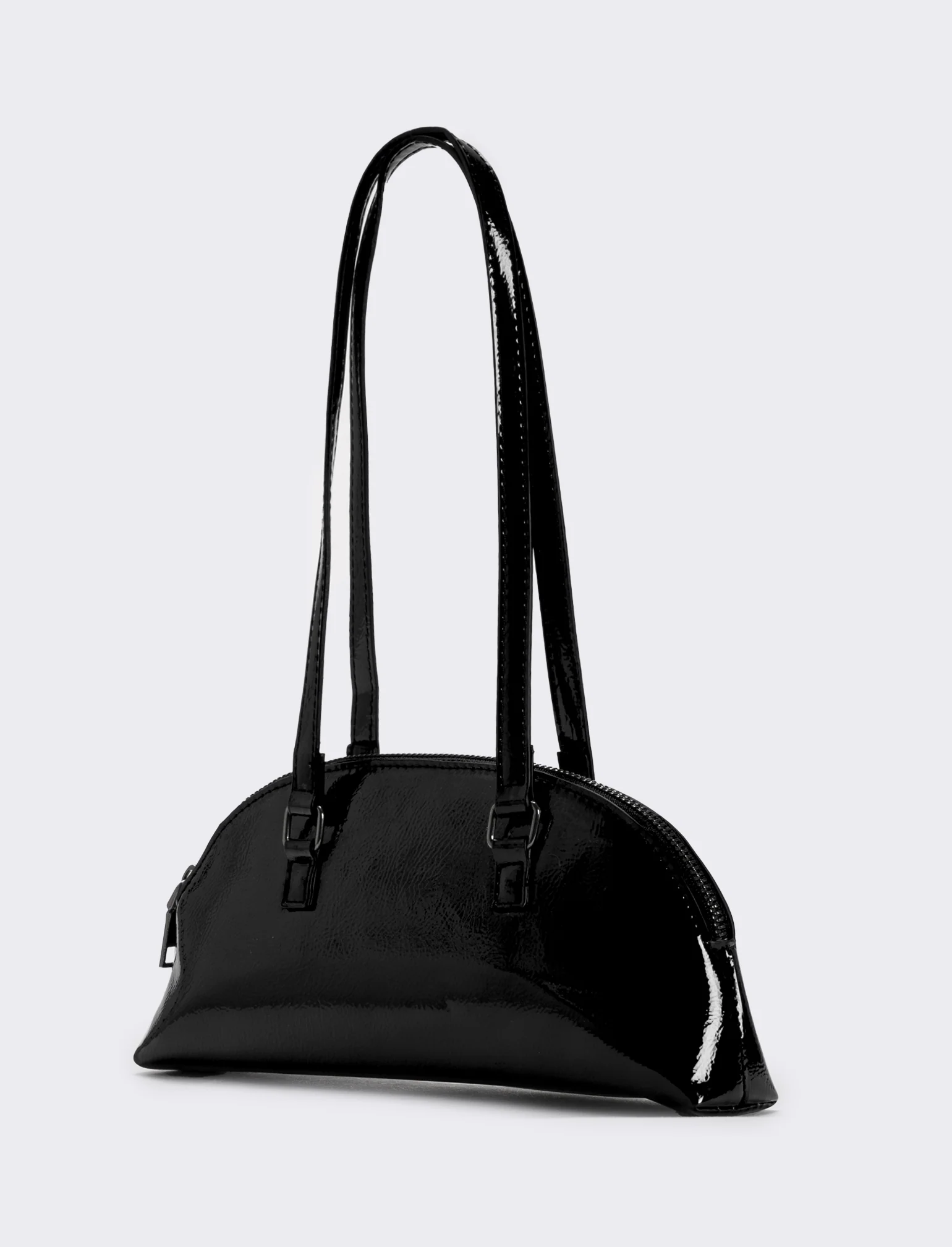 Borsa donna mezzaluna in vernice - Nero - Image 2