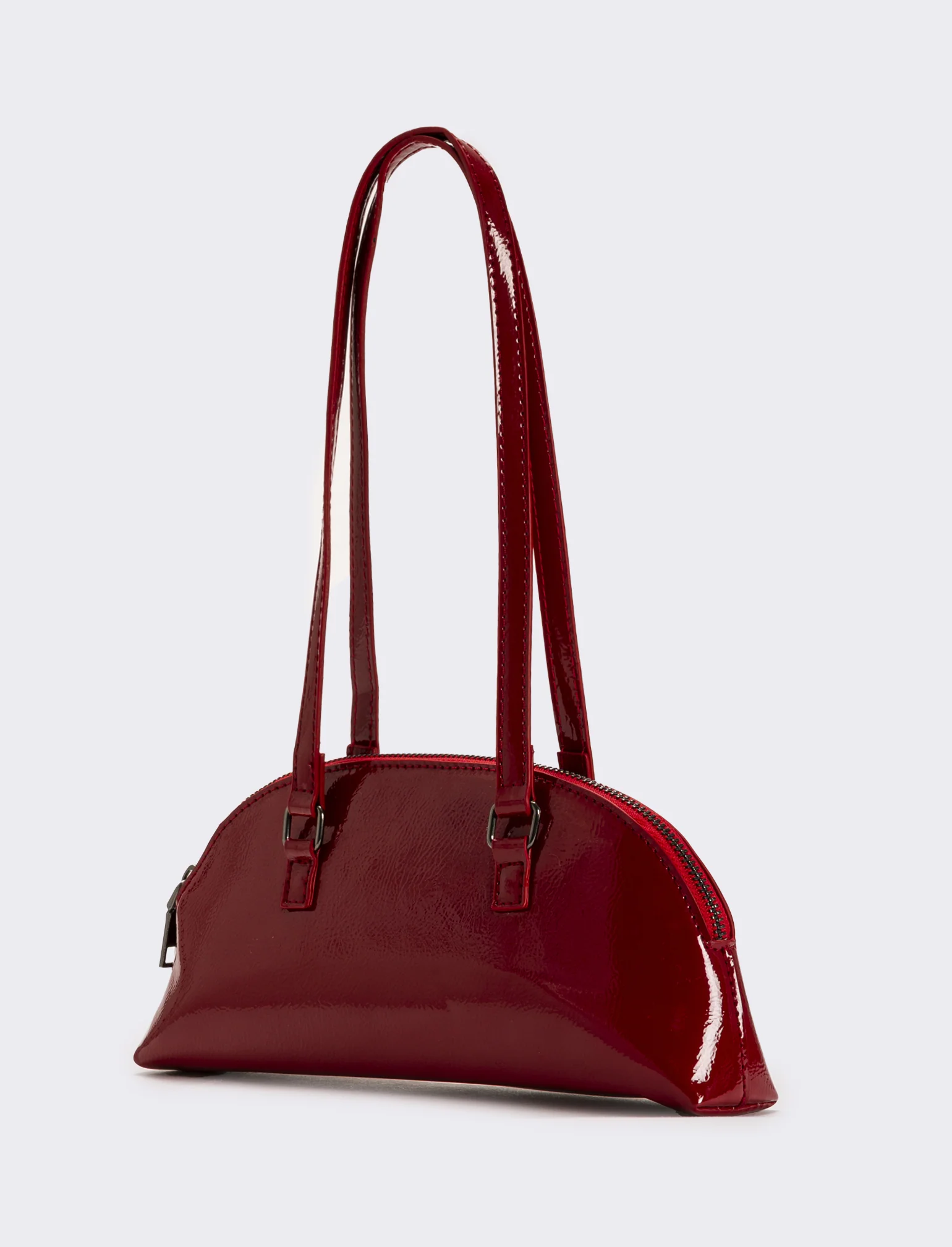 Borsa donna mezzaluna in vernice - Rosso - Image 3
