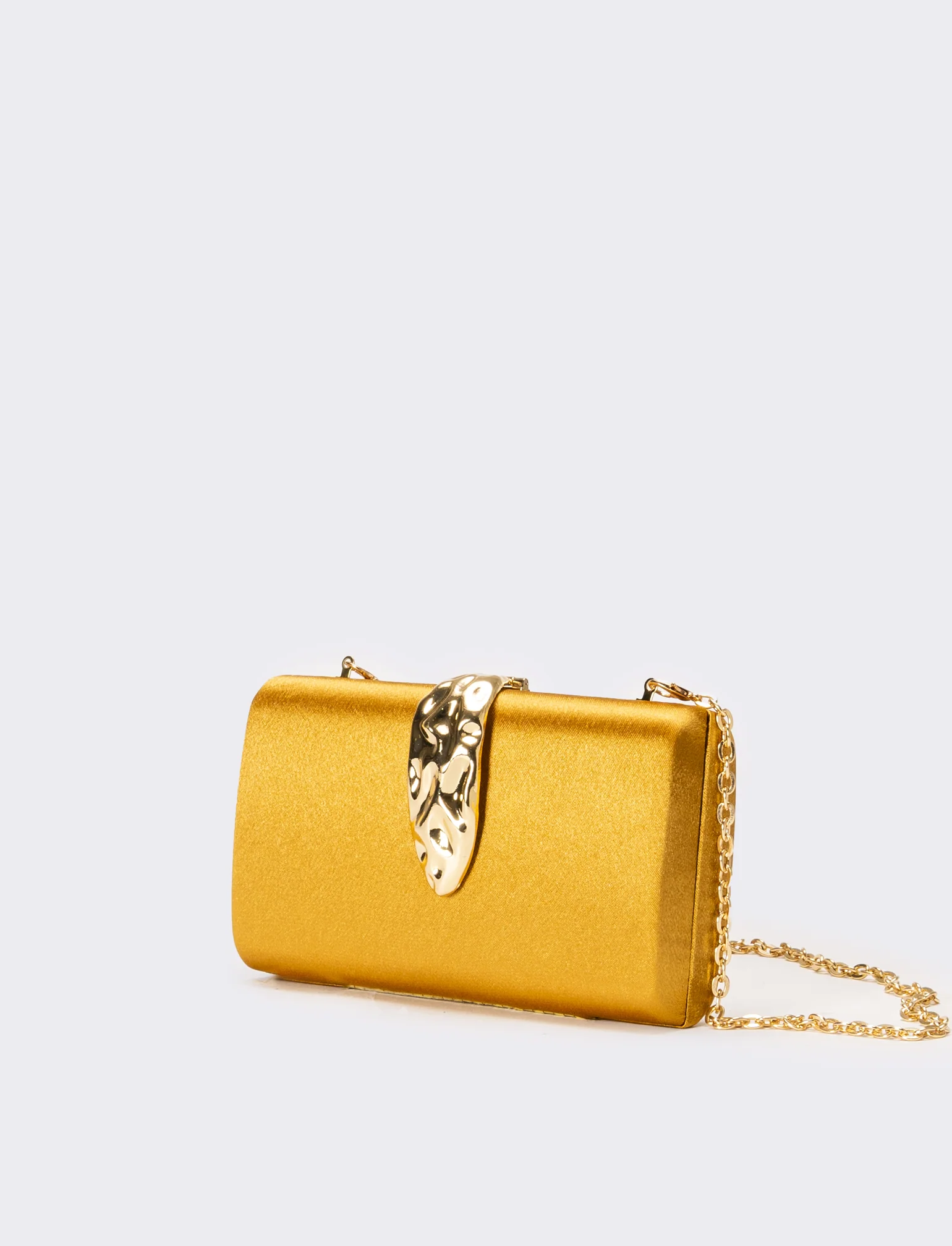 Borsa donna pochette in raso con accessorio - Oro - Image 2