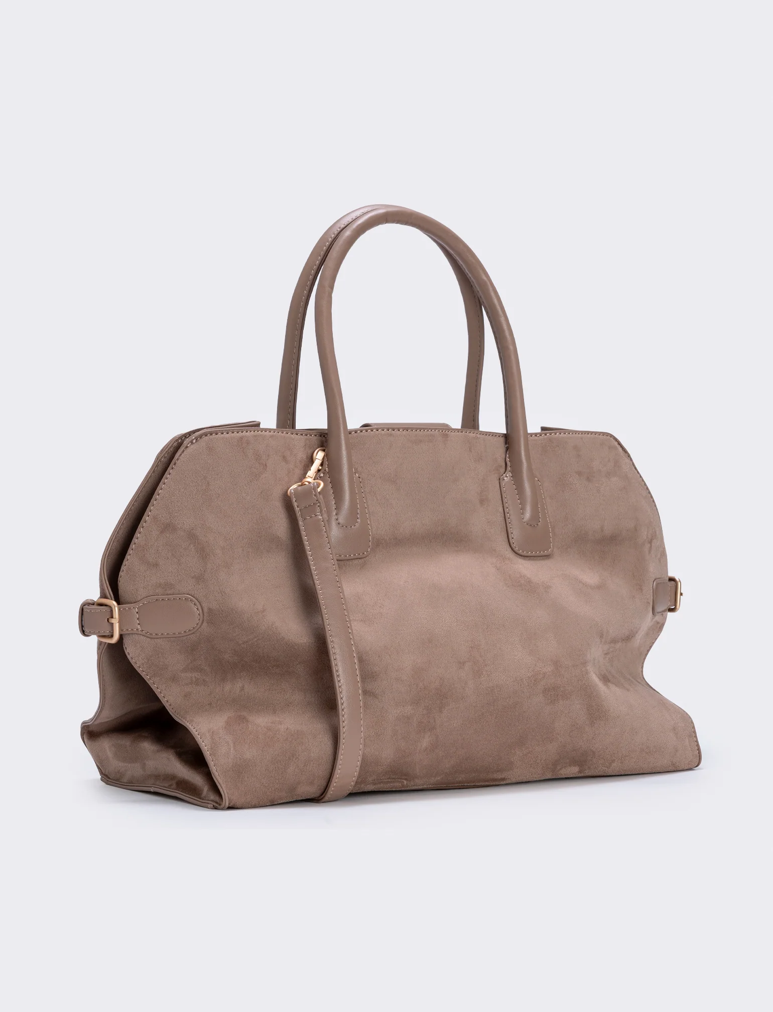 Borsa grande in suede con manici sintetici - Beige - Image 2