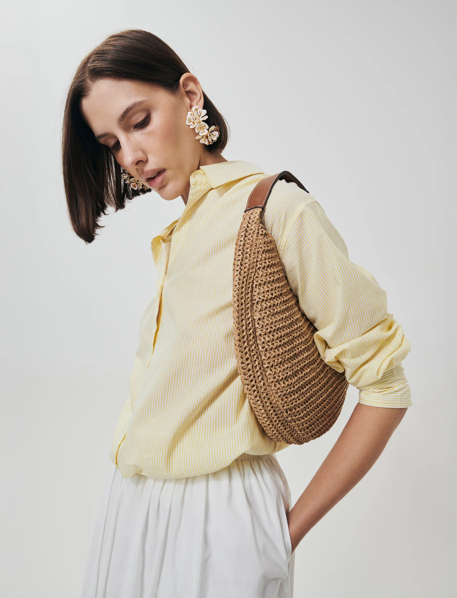 Borsa hobo in paglia - Bianco natural