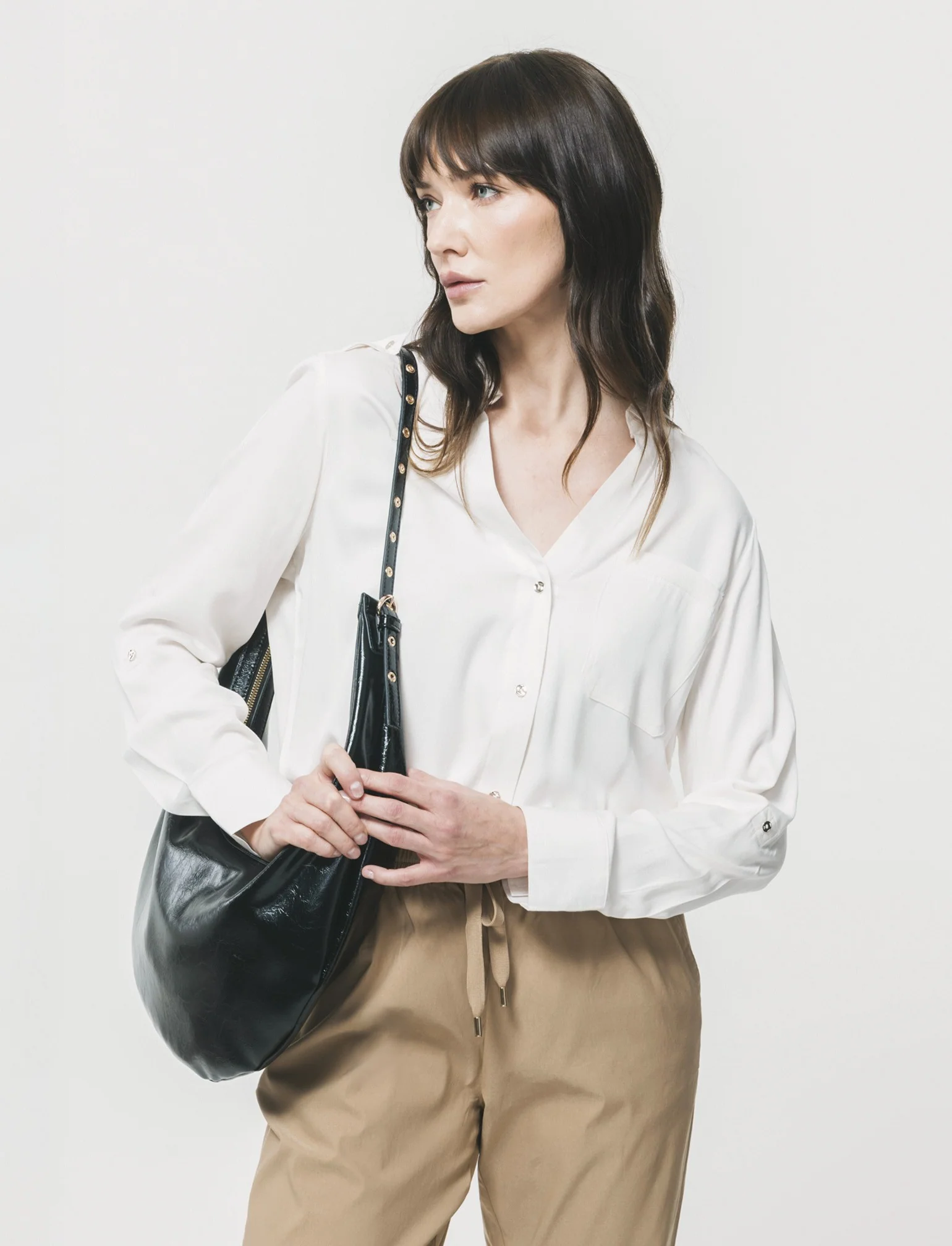 Borsa Hobo Vernice Lucida - Nero