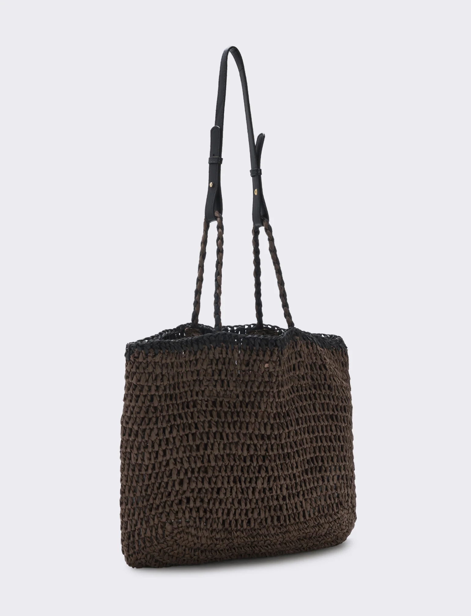 Borsa in paglia con manico in finta pelle - Moro - Image 2