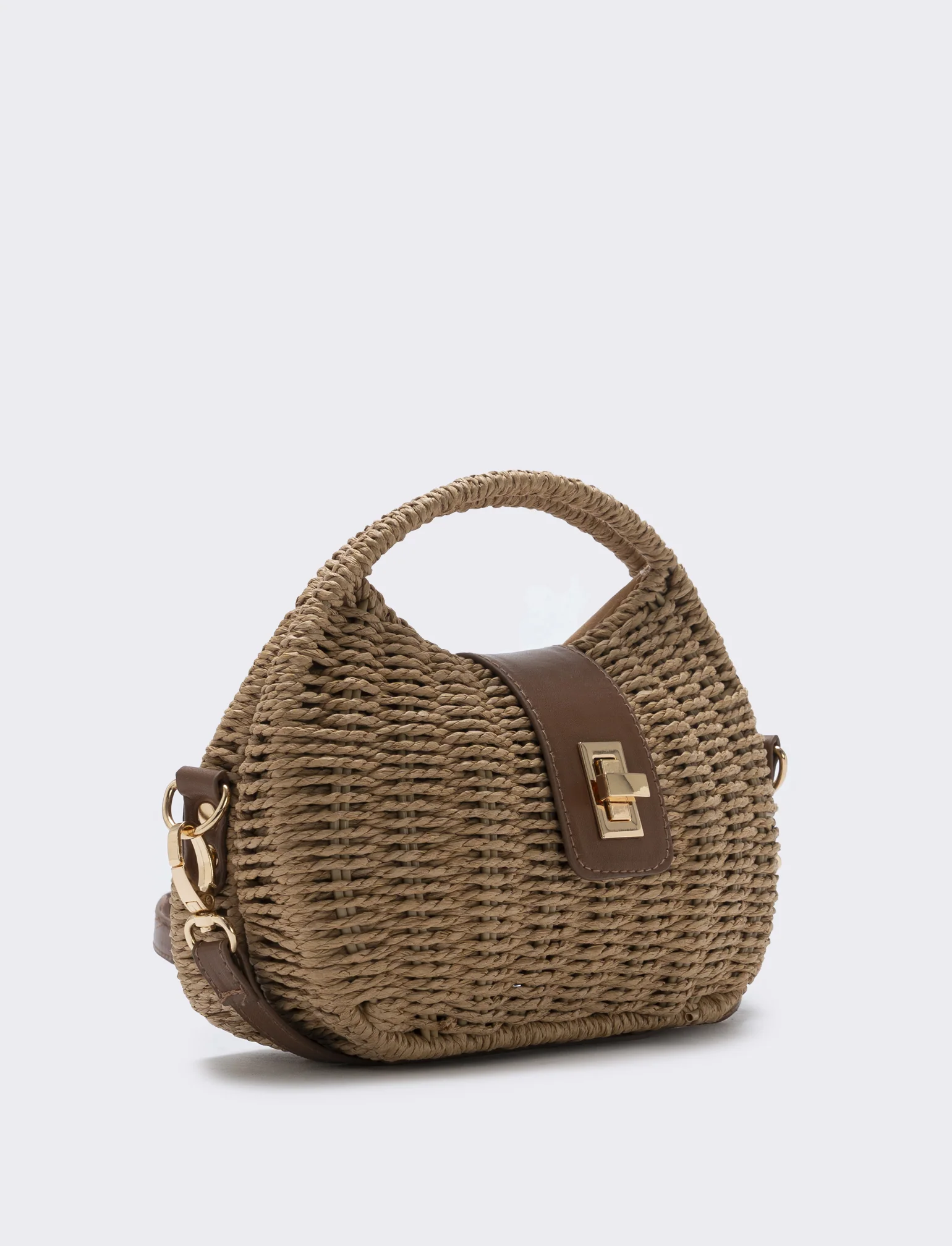 Borsa in paglia rigida con tracolla - Bianco natural - Image 3