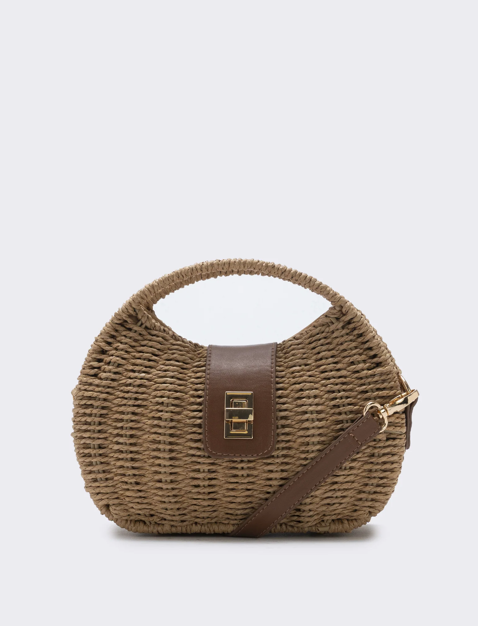 Borsa in paglia rigida con tracolla - Bianco natural - Image 4
