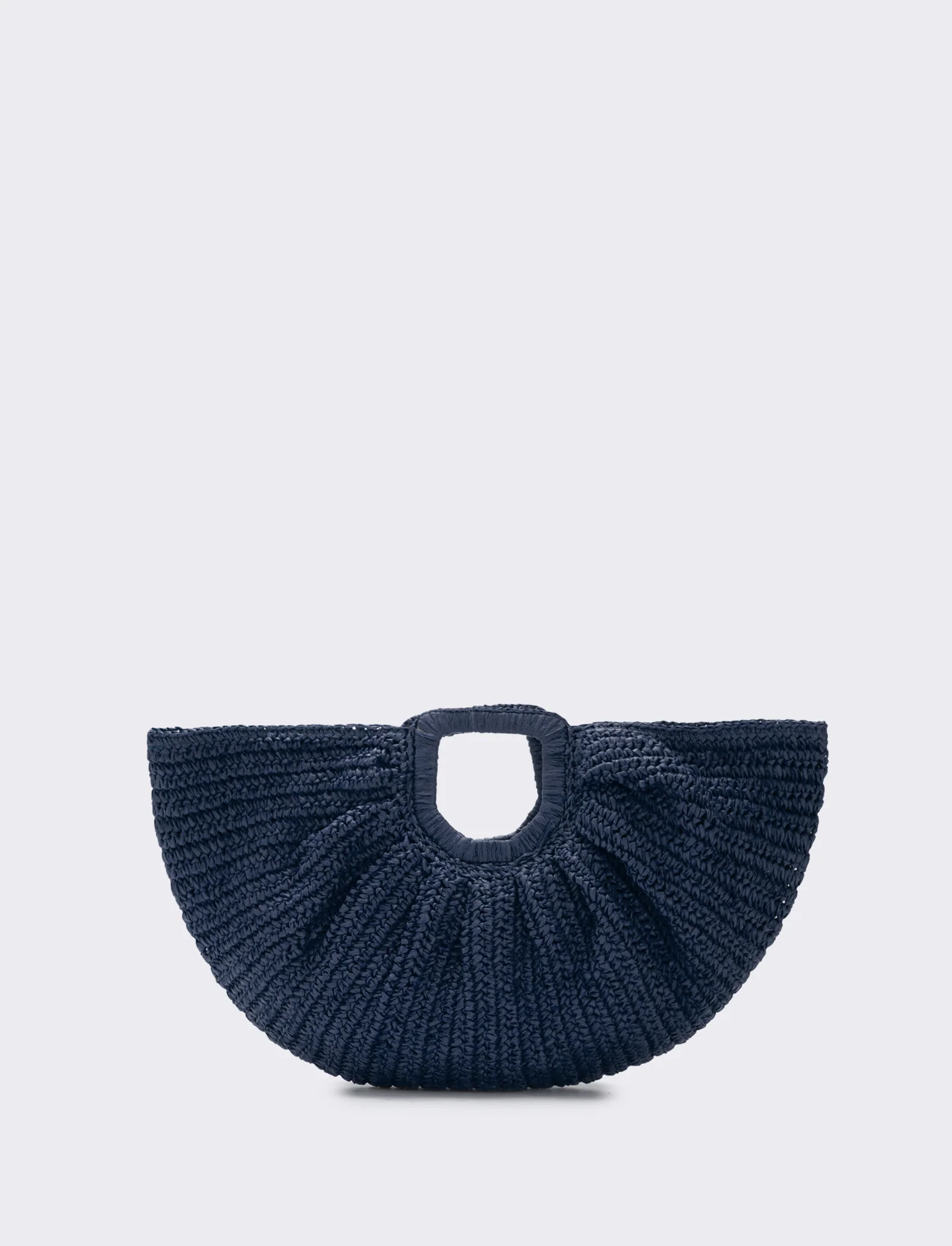 Borsa Mezzaluna in Paglia con Manico Rigido - Blu