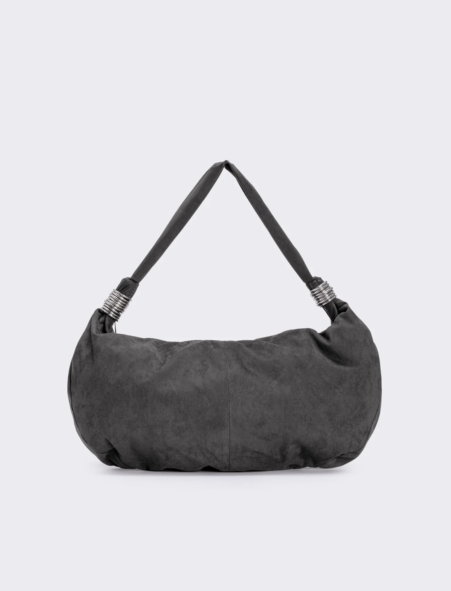 Borsa mezzaluna in suede con anelli - Grigio