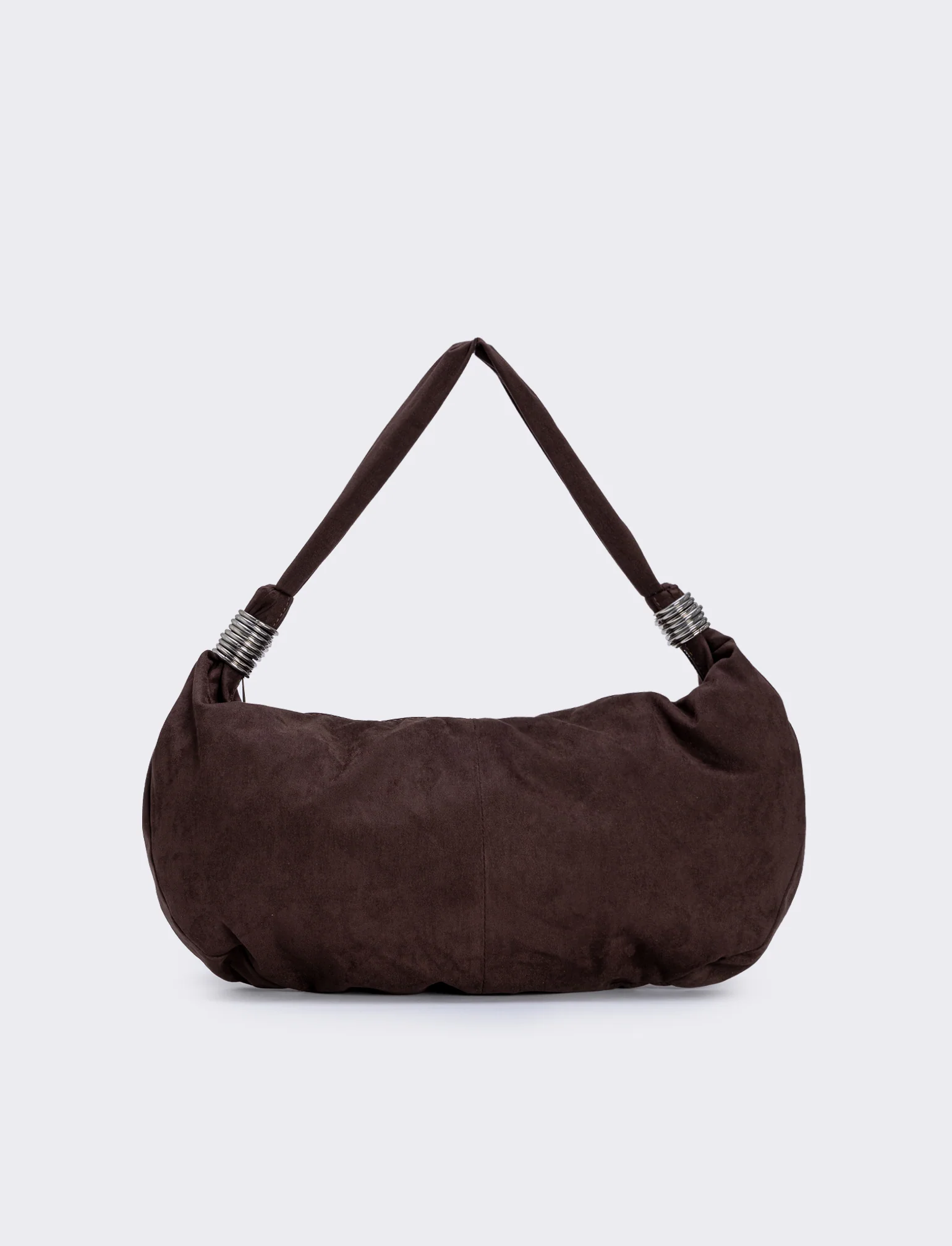 Borsa mezzaluna in suede con anelli - Marrone