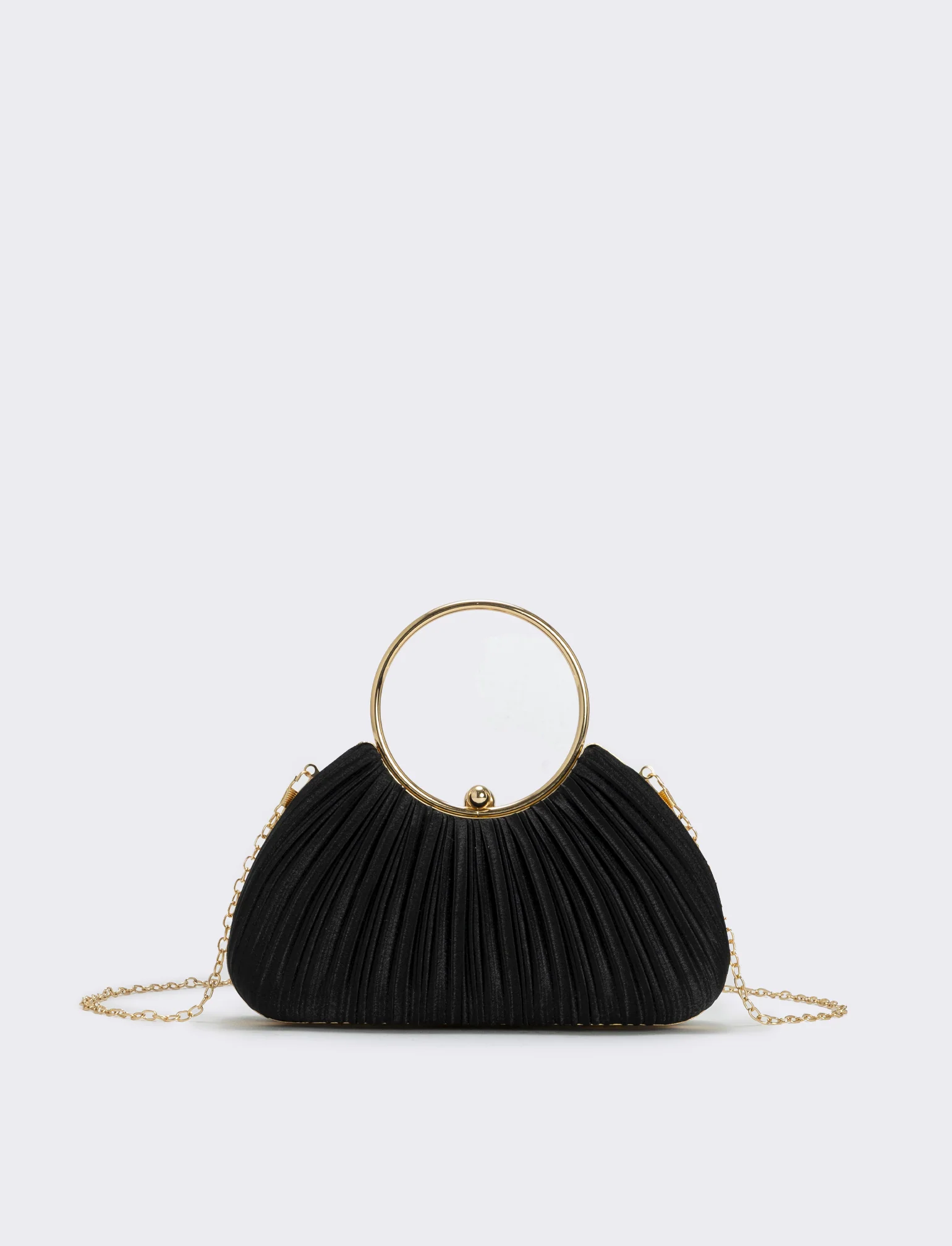 Borsa plisset rigida con manico a cerchio - Nero