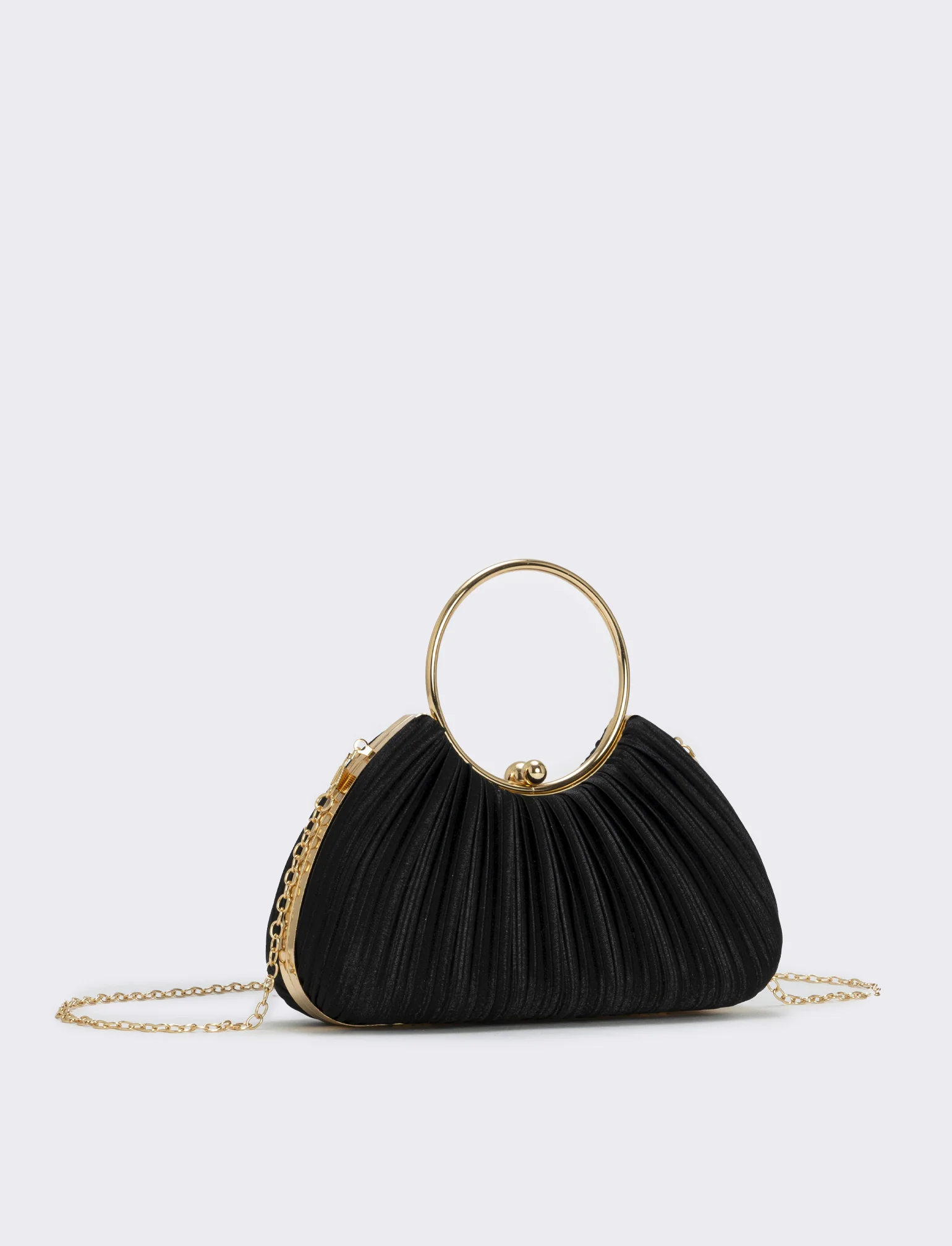 Borsa plisset rigida con manico a cerchio - Nero - Image 2