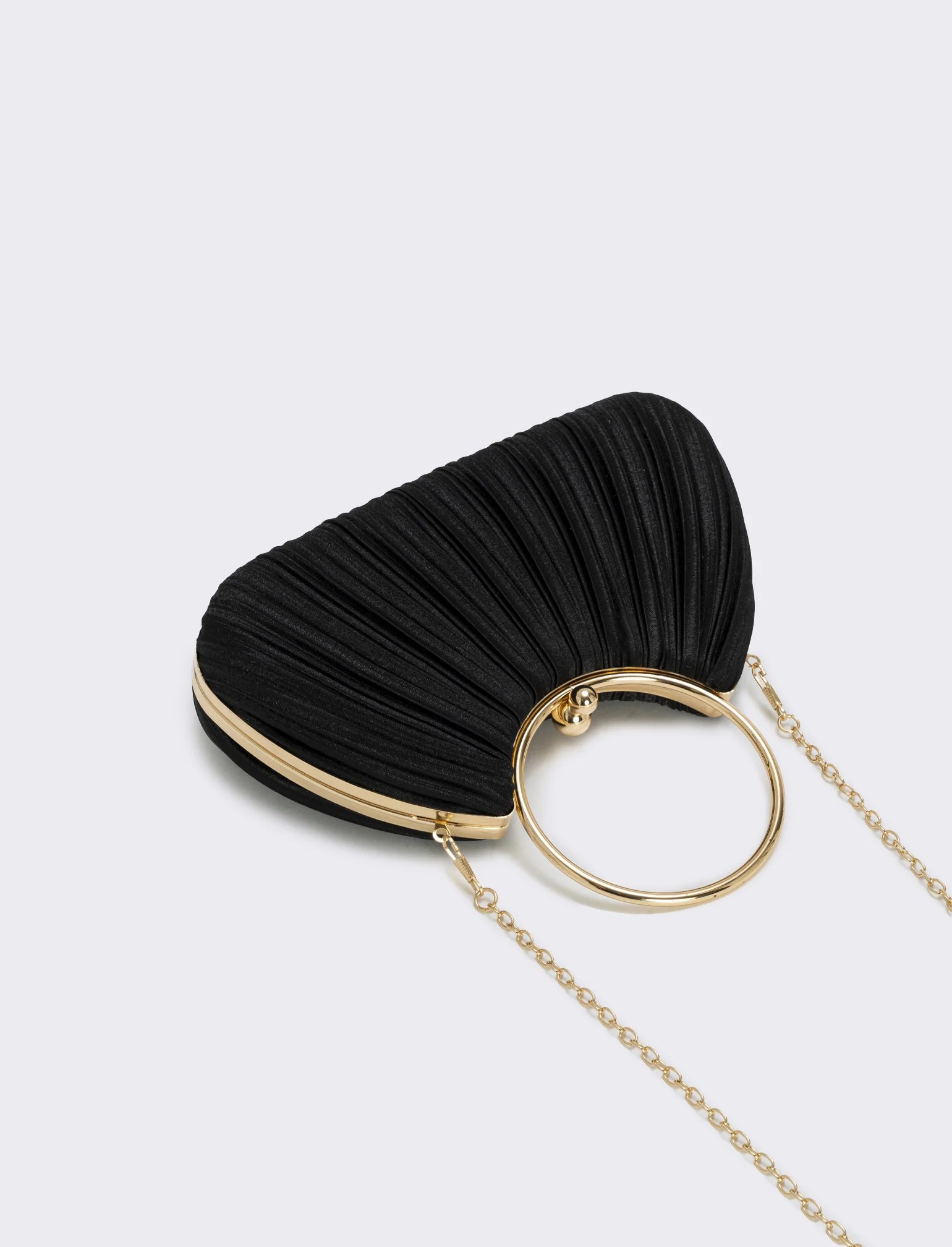 Borsa plisset rigida con manico a cerchio - Nero - Image 3