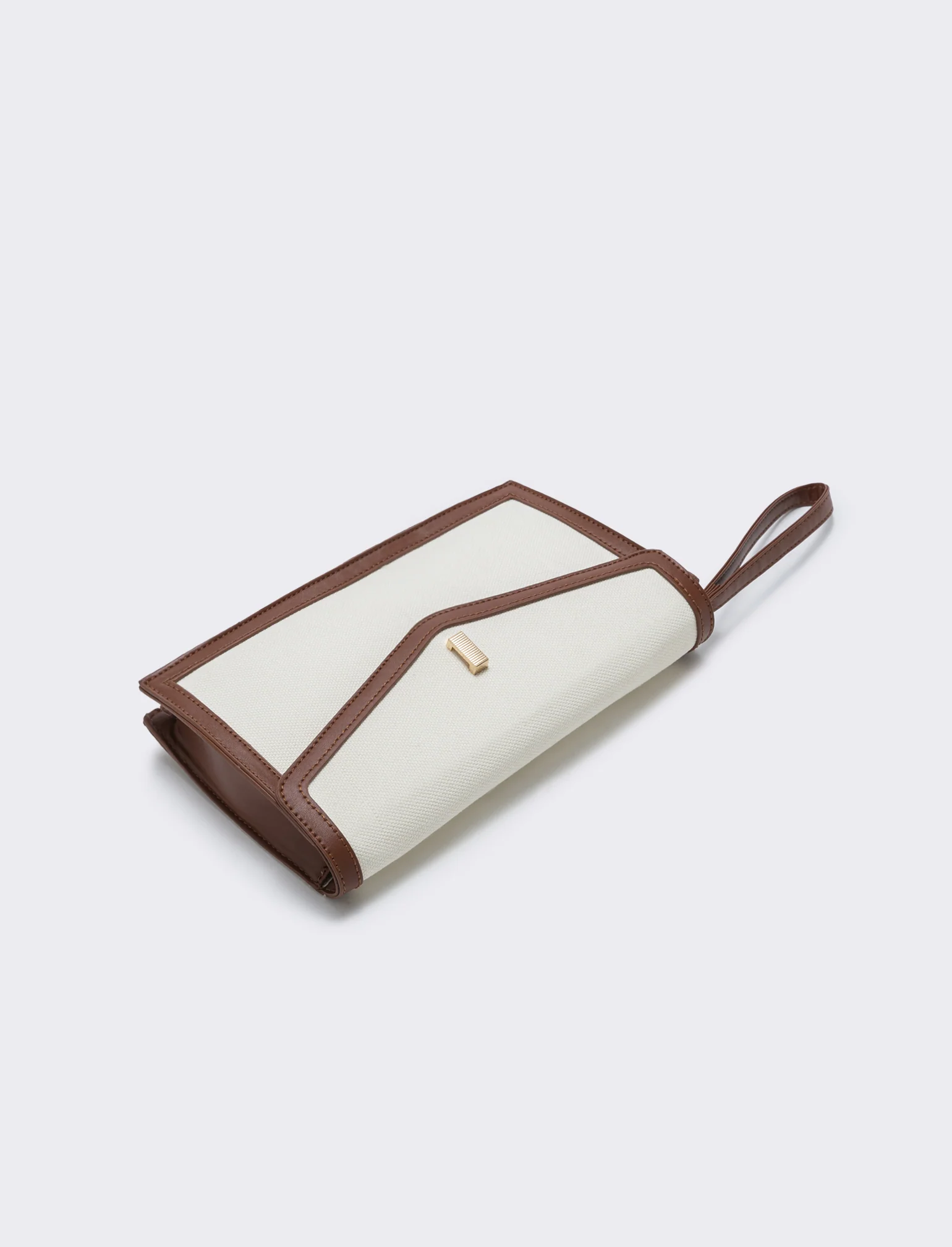Borsa pochette in tela con maniglia - Bianco sporco - Image 2