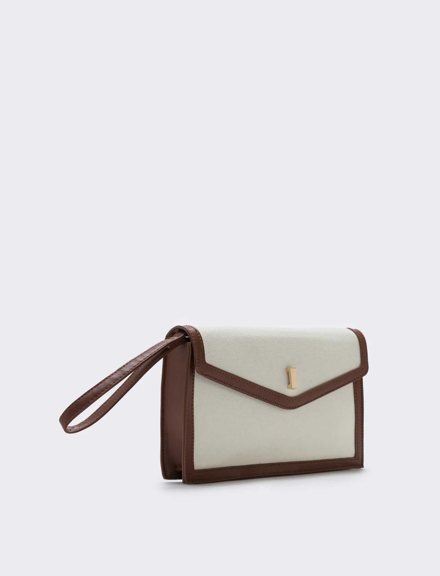 Borsa pochette in tela con maniglia - Bianco sporco - Image 3