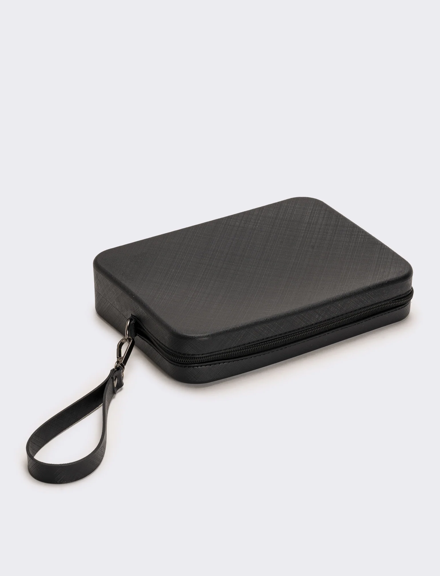 Borsa pochette uomo gommata con stampa saffiano,tracolla e maniglia - Nero - Image 2