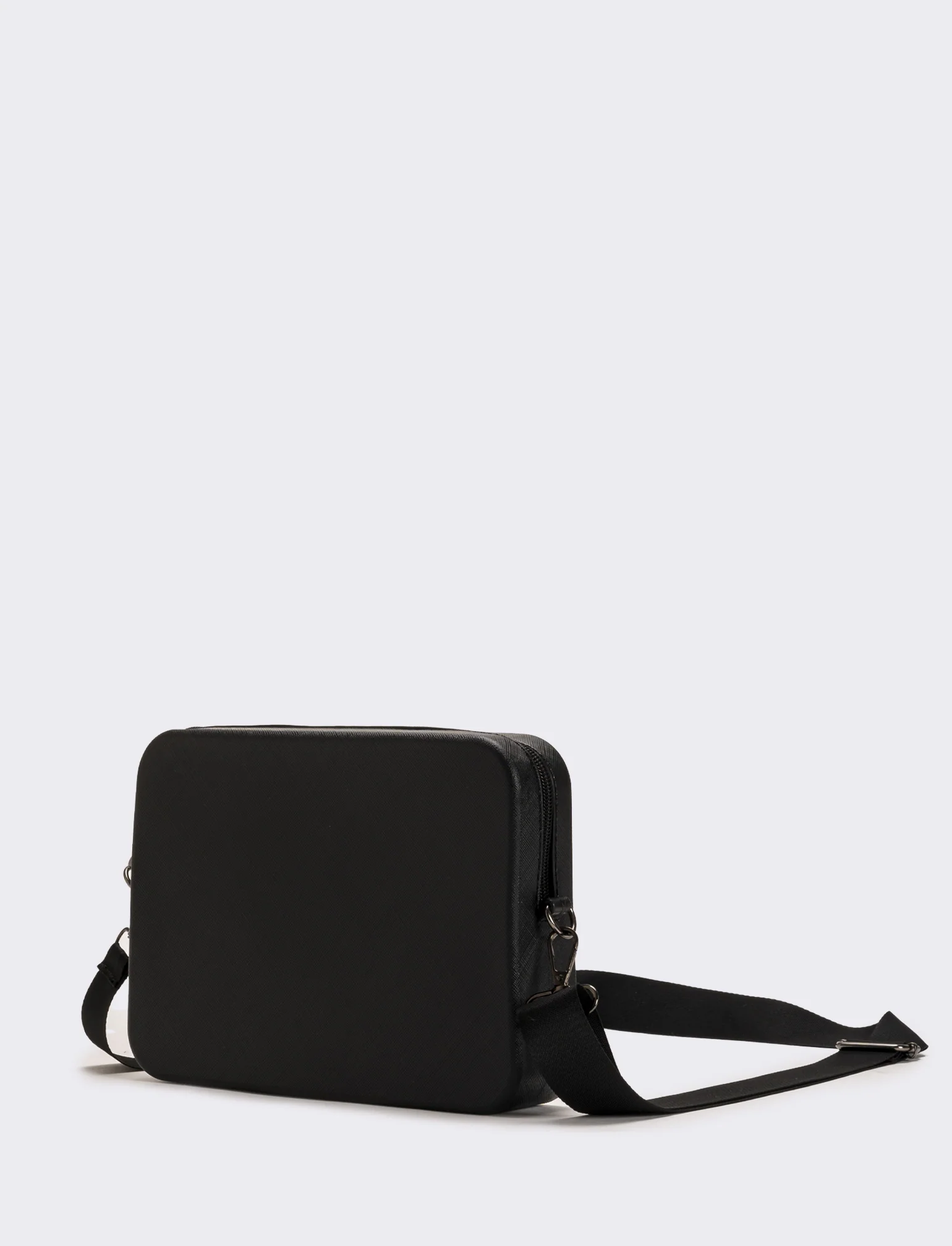Borsa pochette uomo gommata con stampa saffiano,tracolla e maniglia - Nero - Image 3