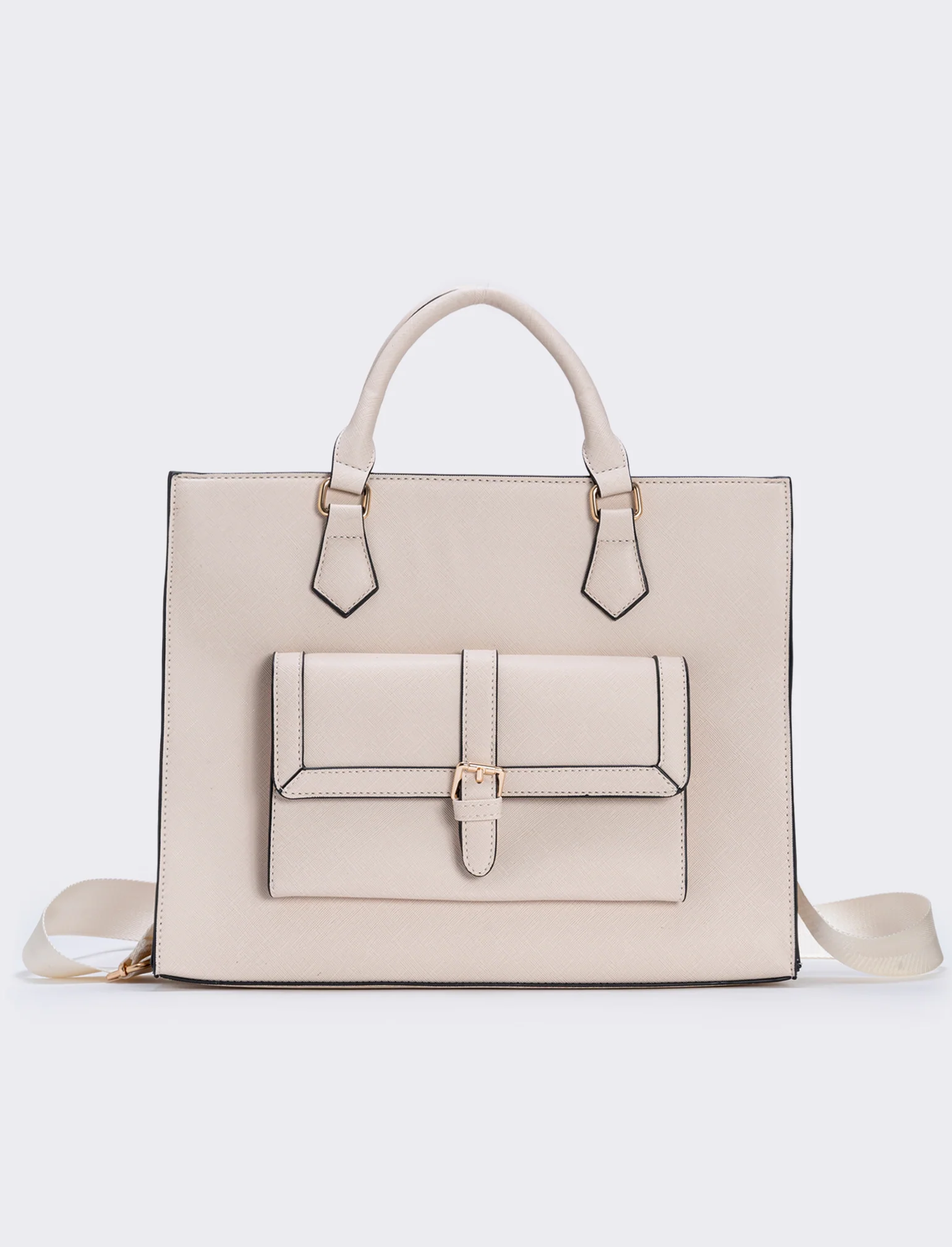 Borsa shopper grande stampa saffiano - Beige