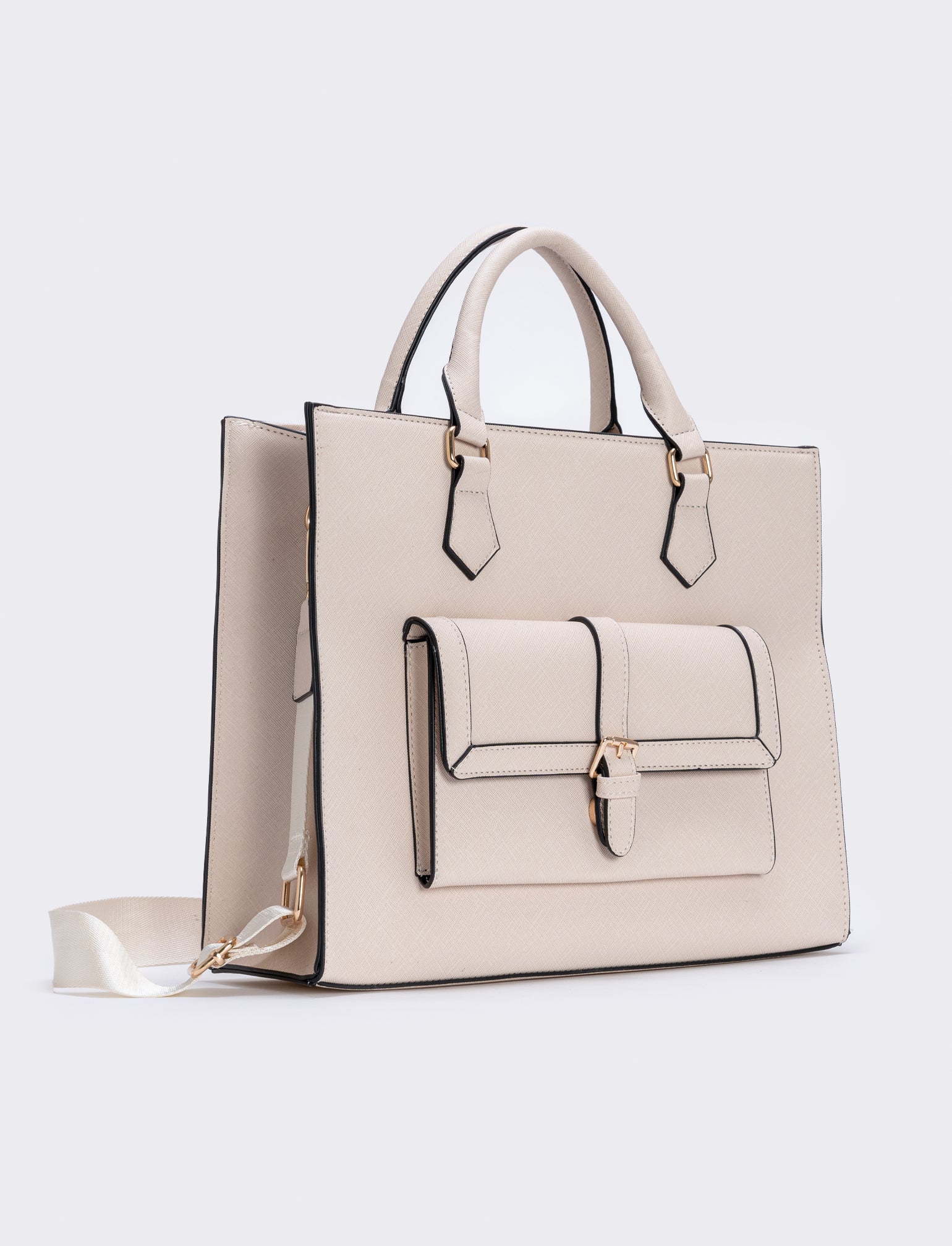 Borsa shopper grande stampa saffiano - Beige - Image 2