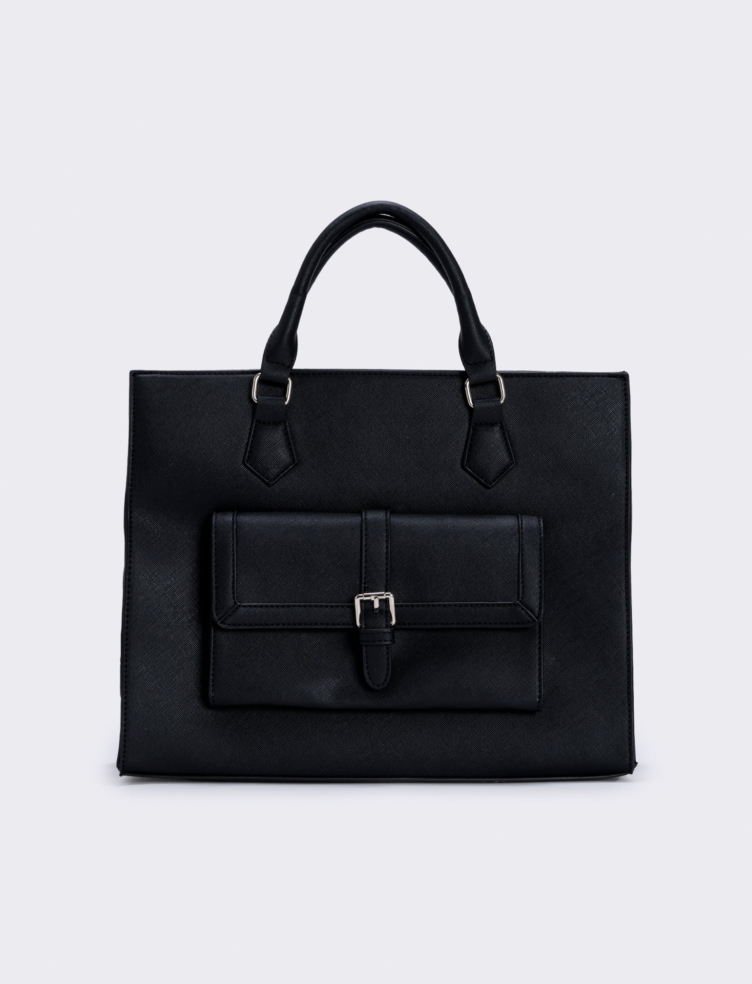 Borsa shopper grande stampa saffiano - Nero