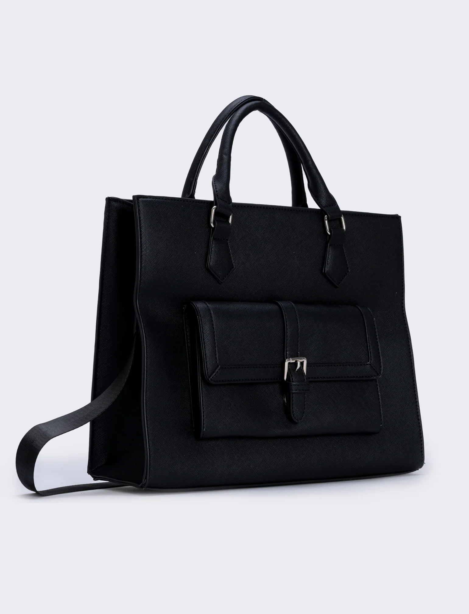 Borsa shopper grande stampa saffiano - Nero - Image 2