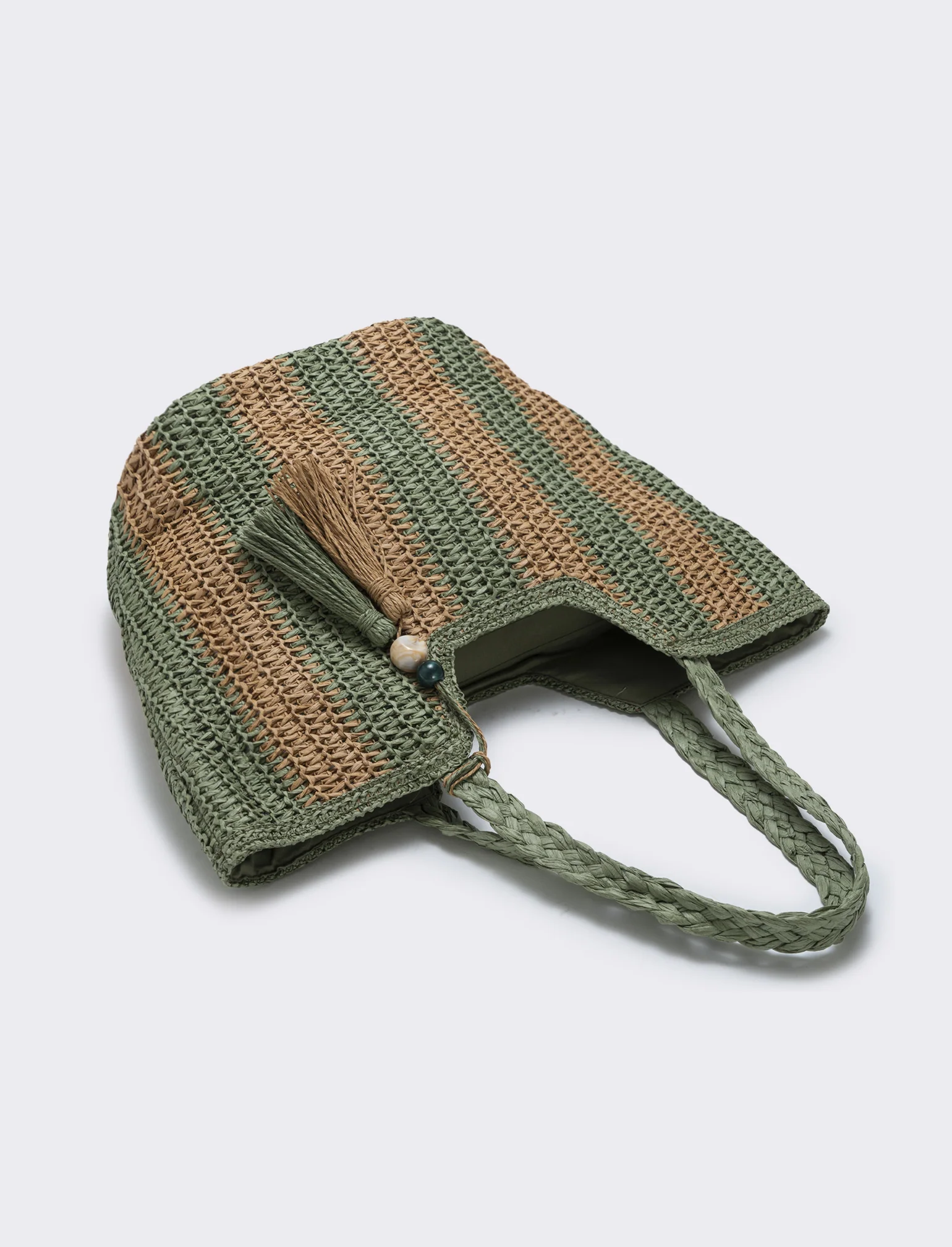 Borsa shopper in paglia a righe - Verde - Image 3