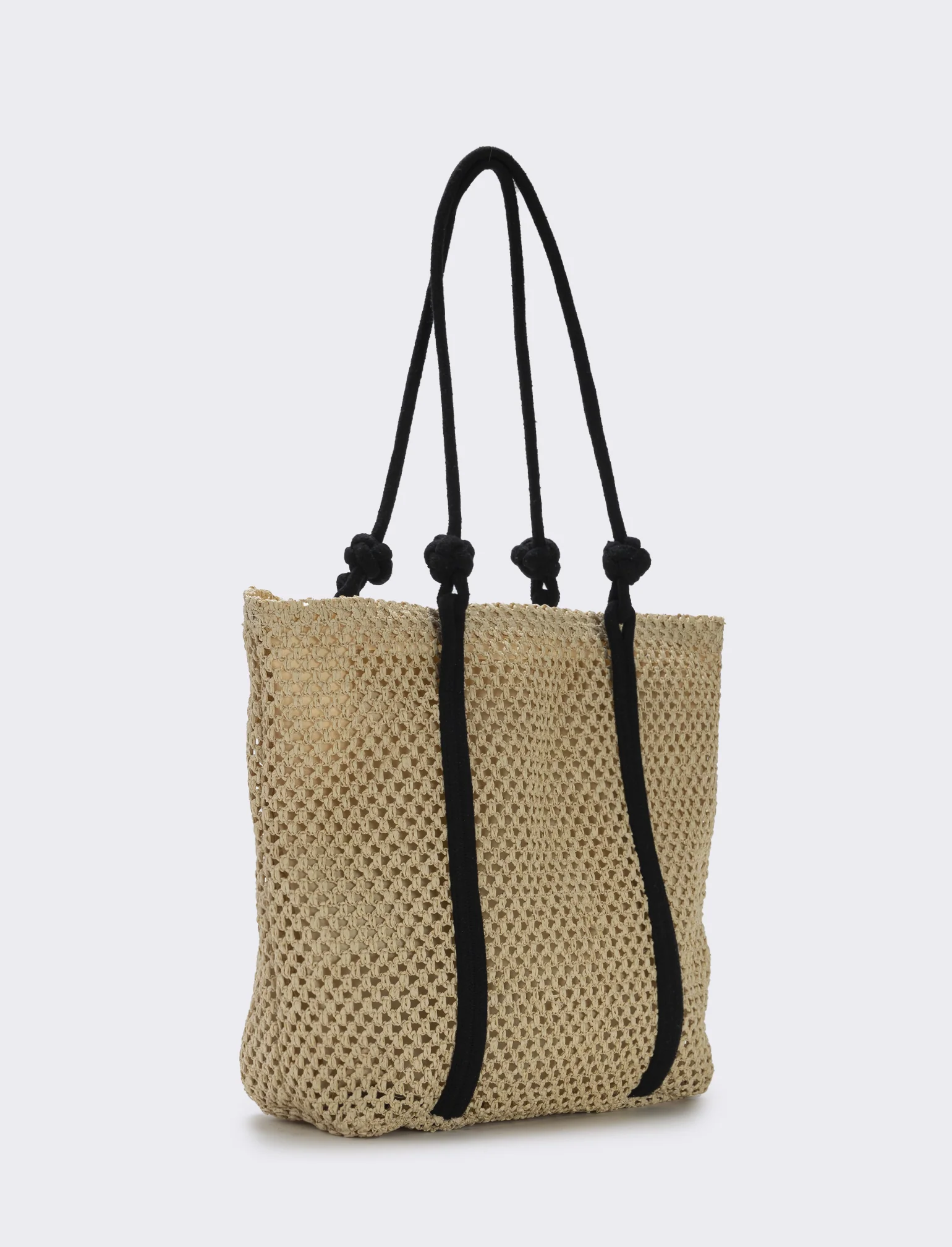 Borsa shopper in paglia con manico in corda - Bianco natural - Image 2