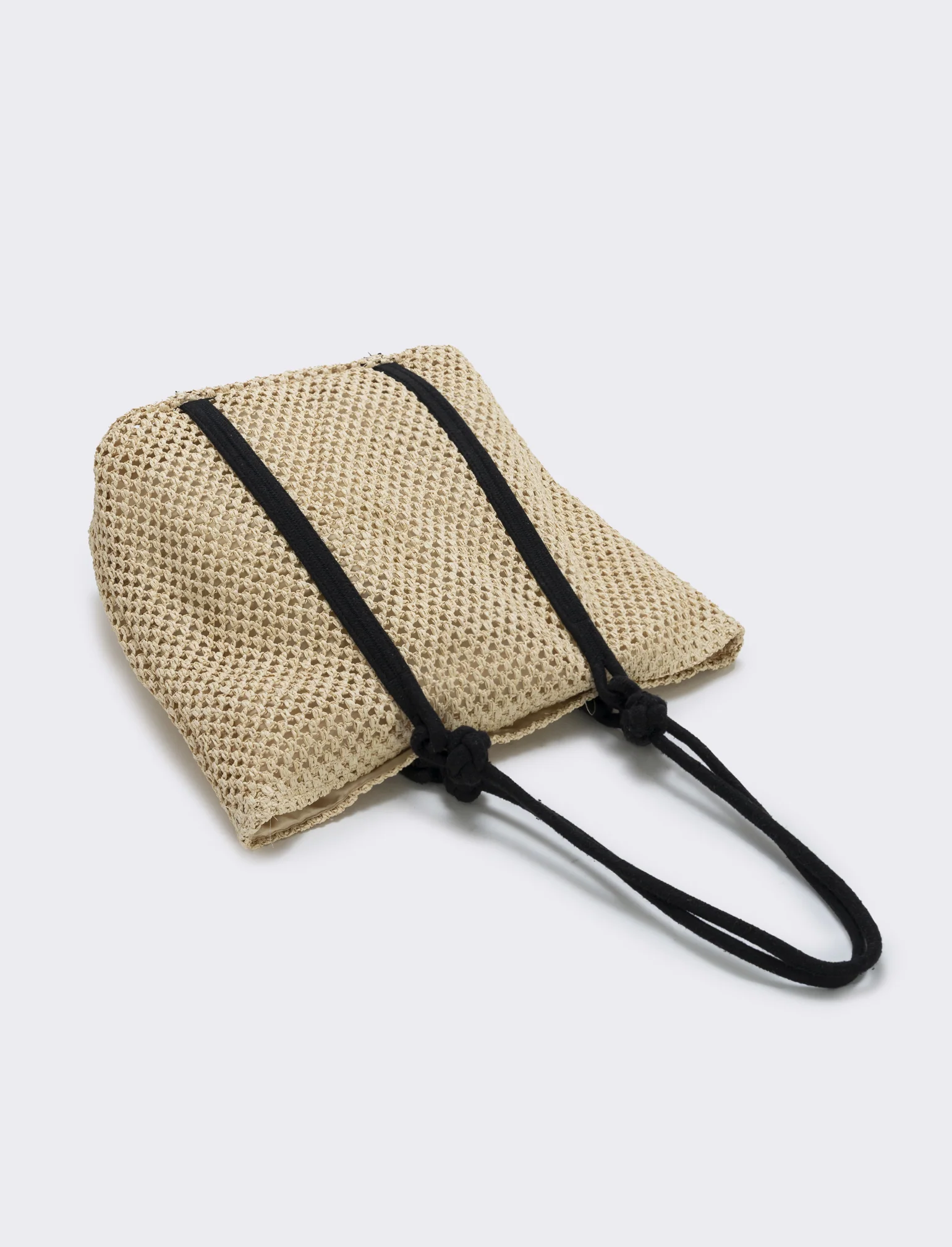 Borsa shopper in paglia con manico in corda - Bianco natural - Image 3