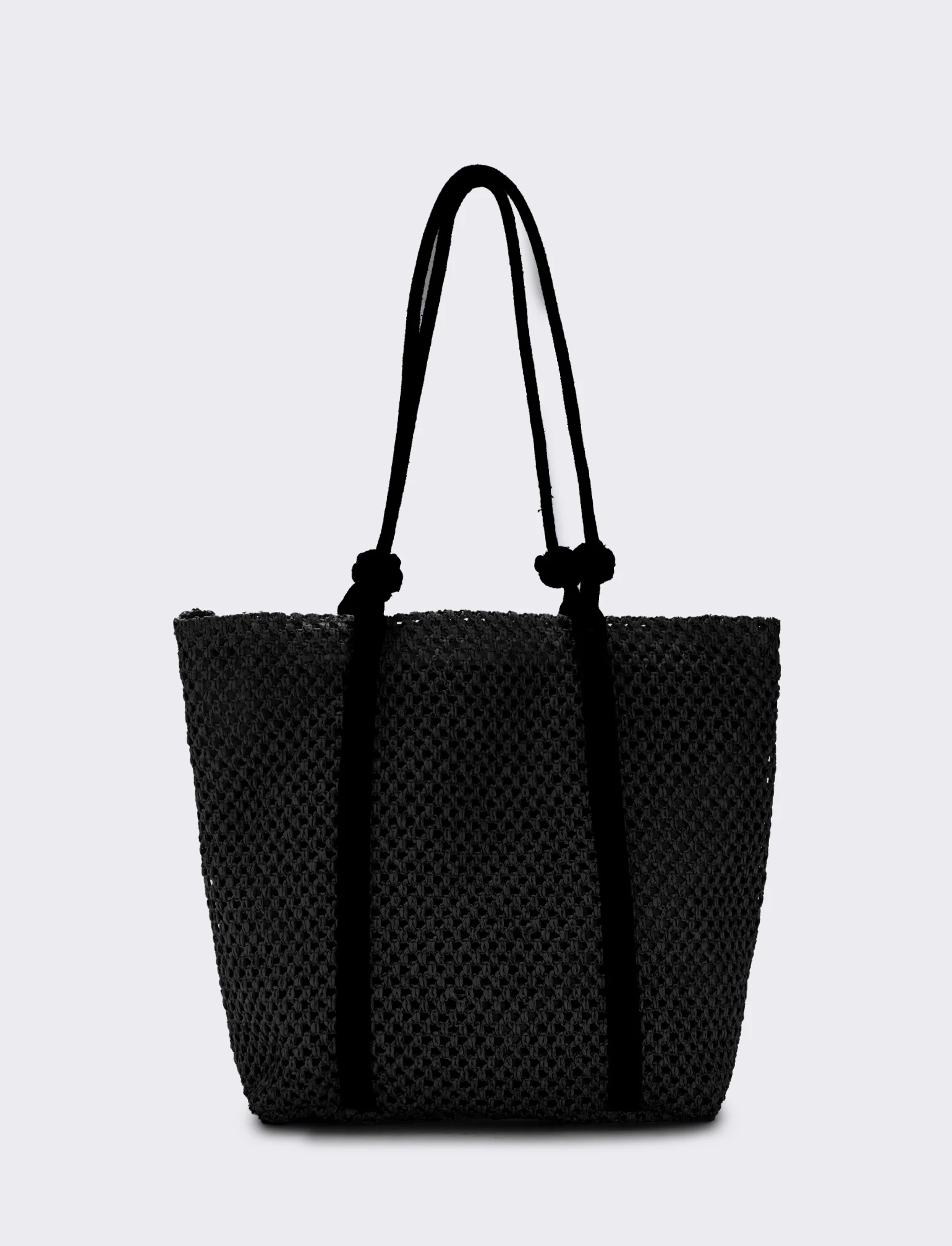 Borsa shopper in paglia con manico in corda - Nero