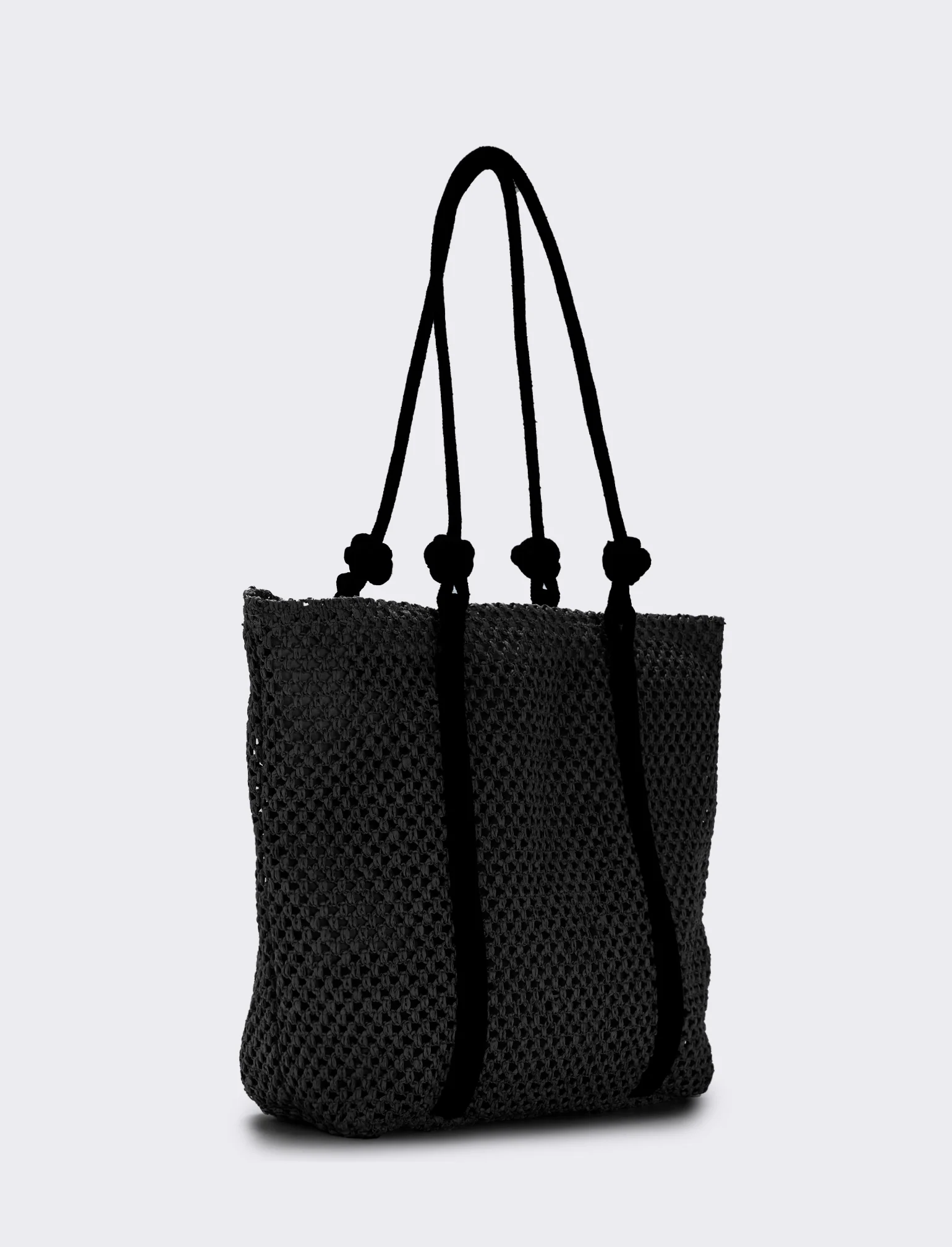 Borsa shopper in paglia con manico in corda - Nero - Image 2