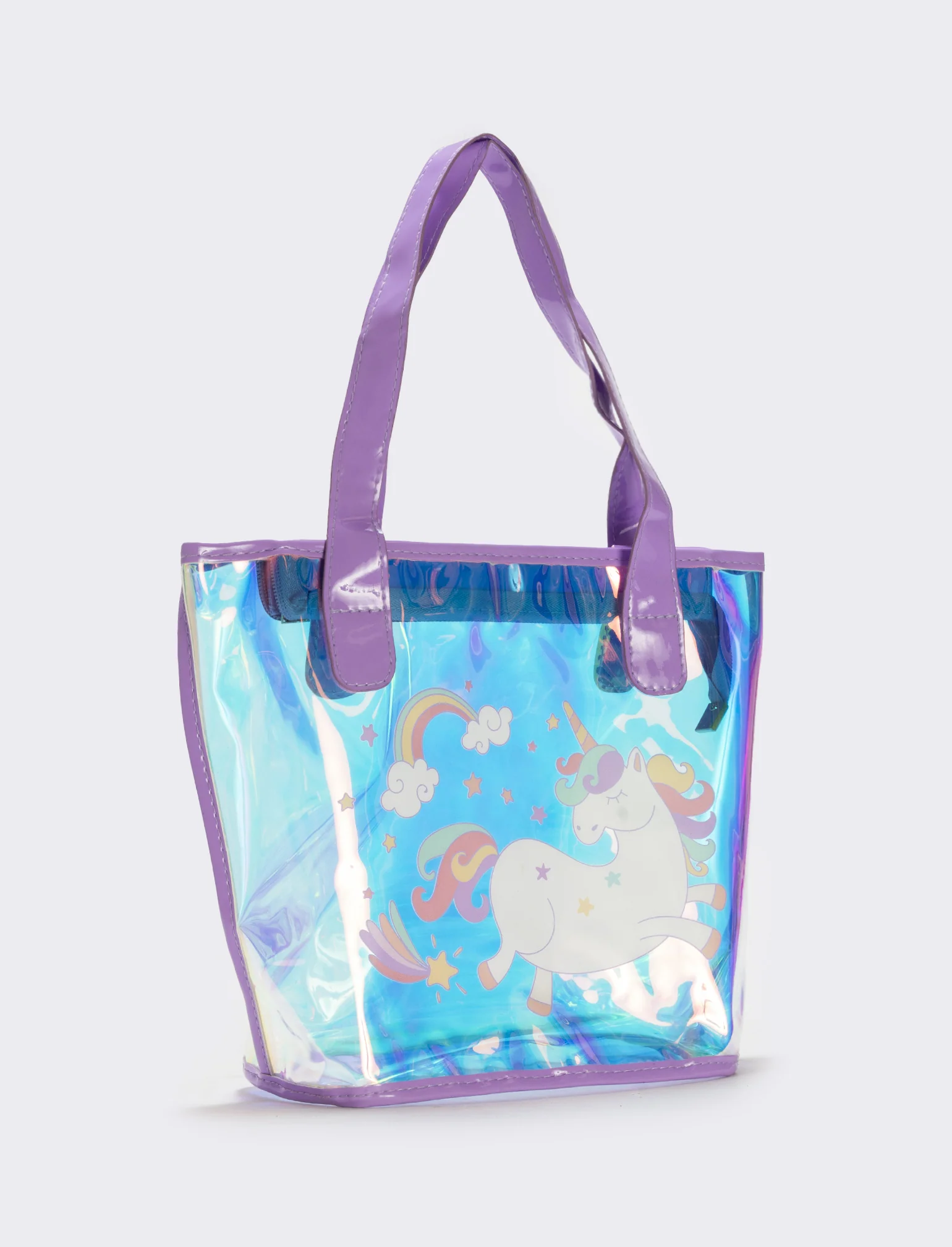 Borsa shopper lucida con unicorno - Lilla - Image 2