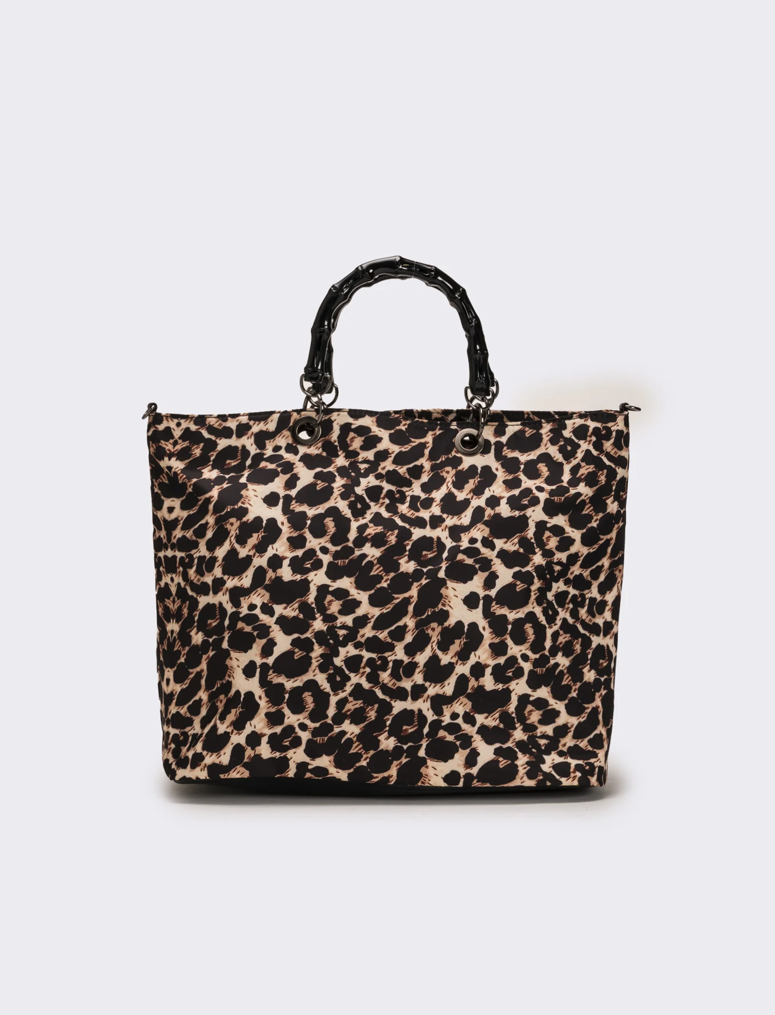 Borsa shopping nylon donna con manici bamboo - Leopardato