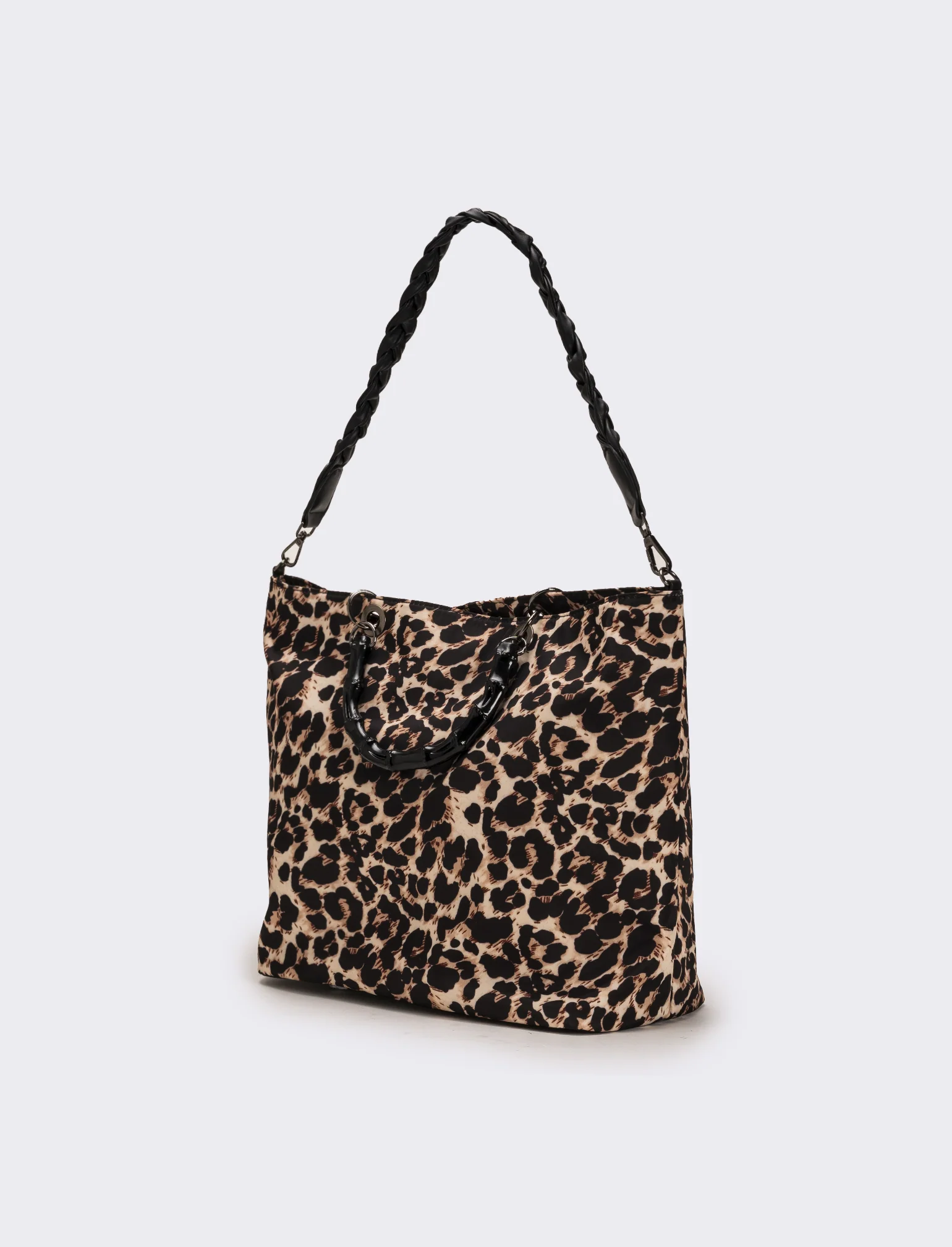 Borsa shopping nylon donna con manici bamboo - Leopardato - Image 2