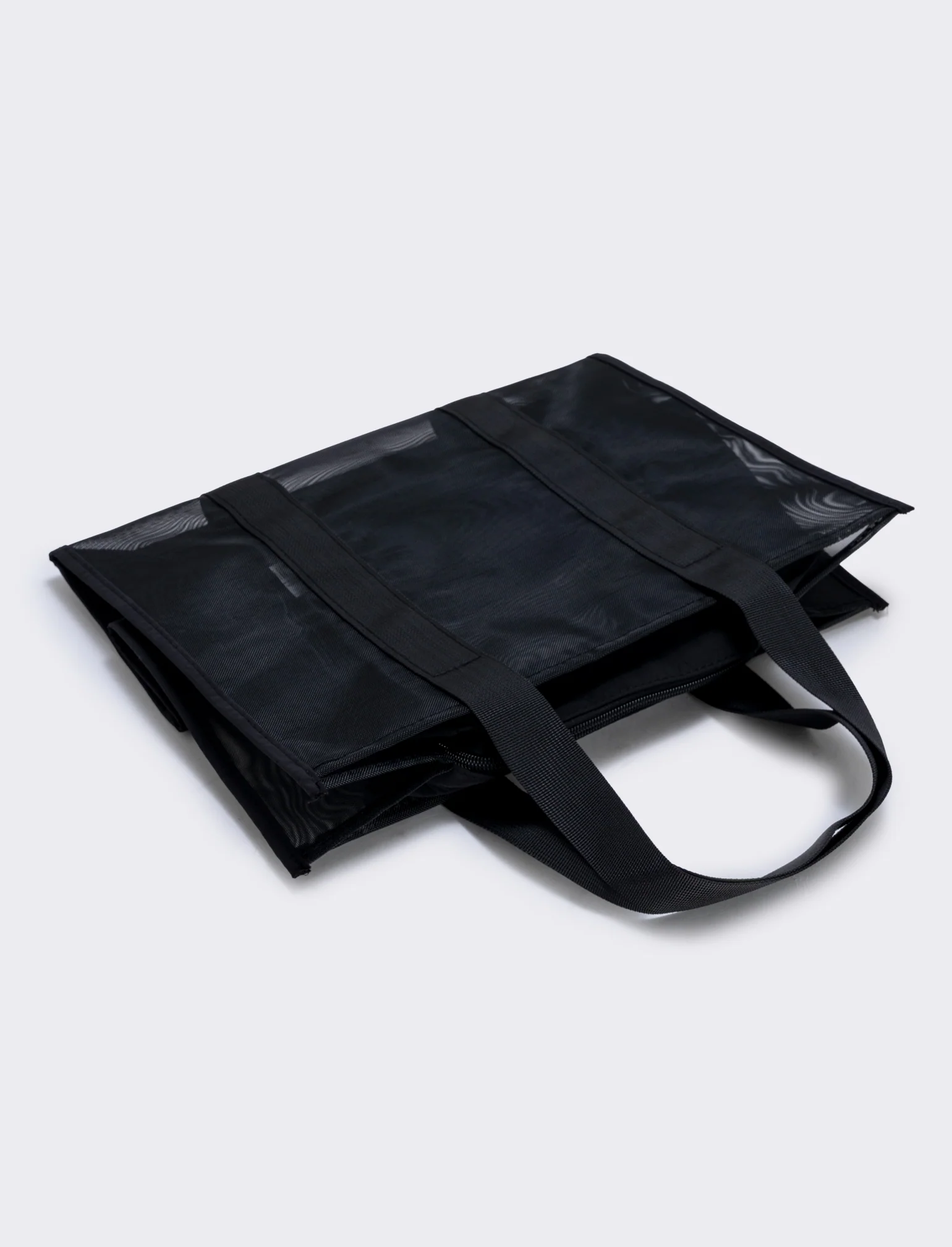 Borsa tote in rete con manici in nylon - Nero - Image 2