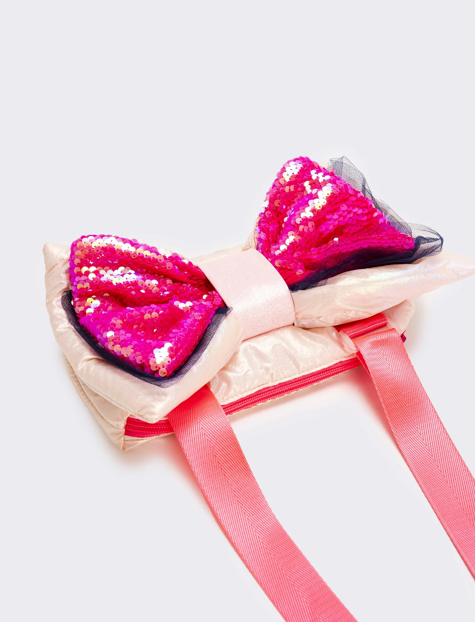 Borsa tracolla con fiocco in tulle e paillettes - Rosa - Image 2
