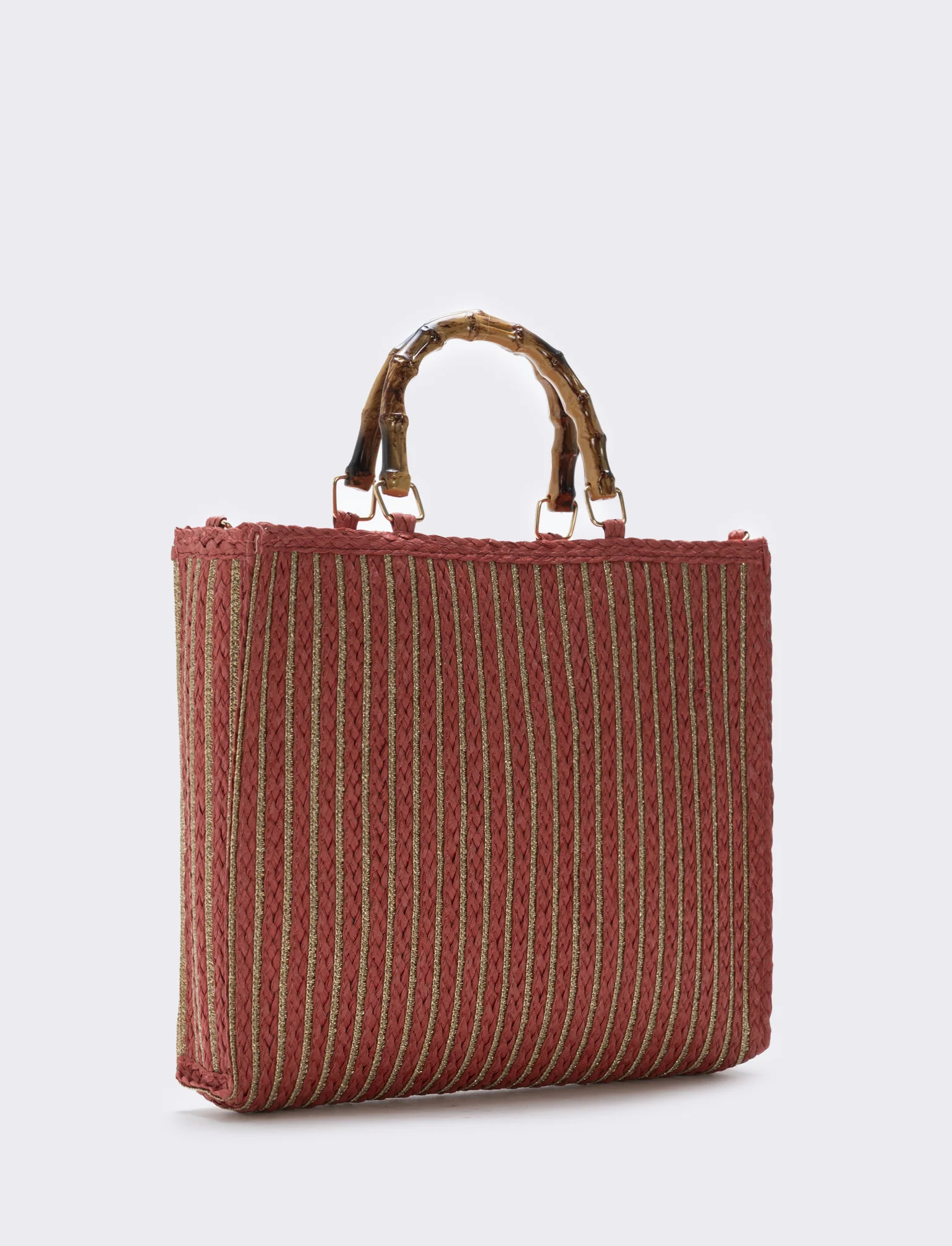 Borse in paglia lurex con manico bamboo - Arancio - Image 2