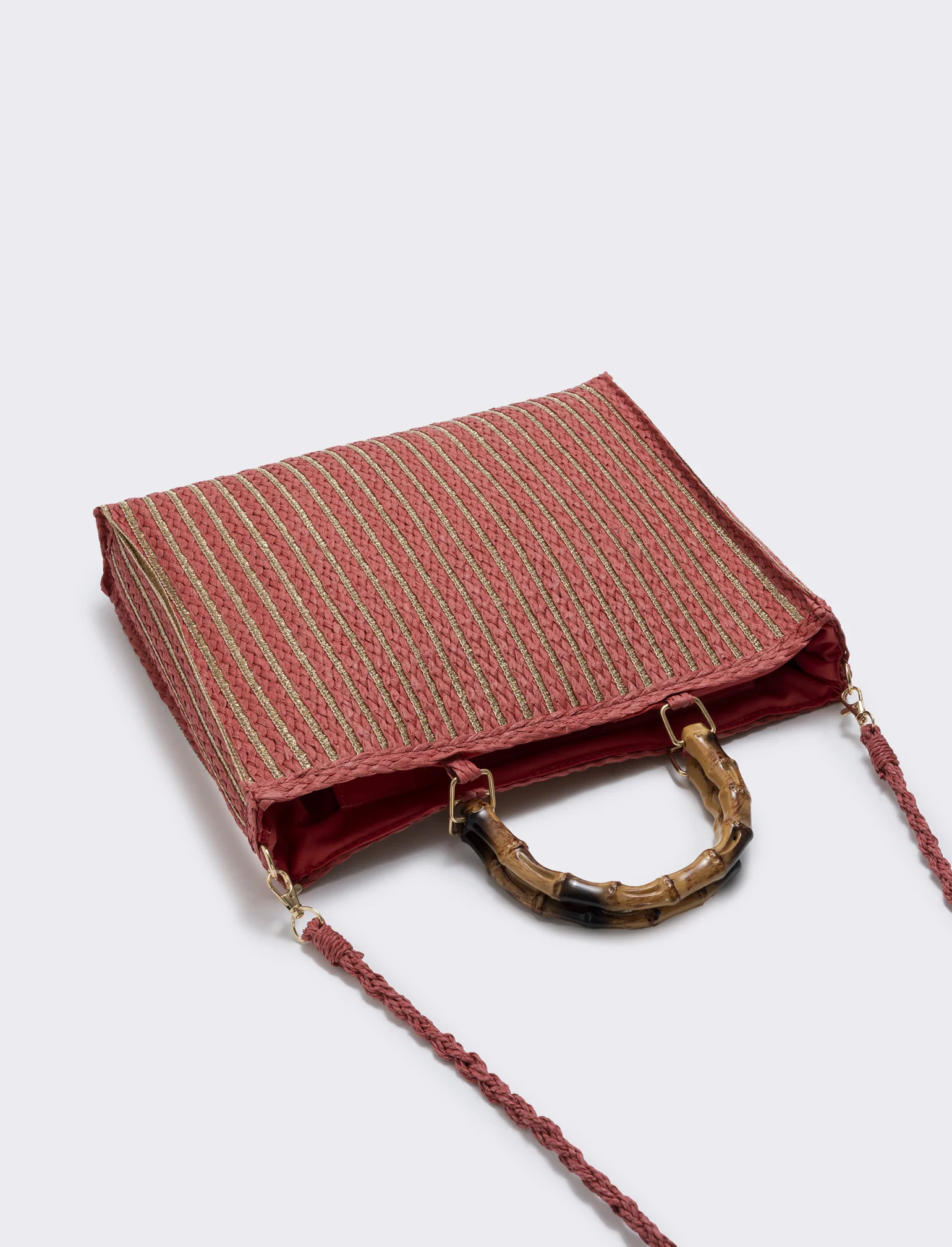 Borse in paglia lurex con manico bamboo - Arancio - Image 3