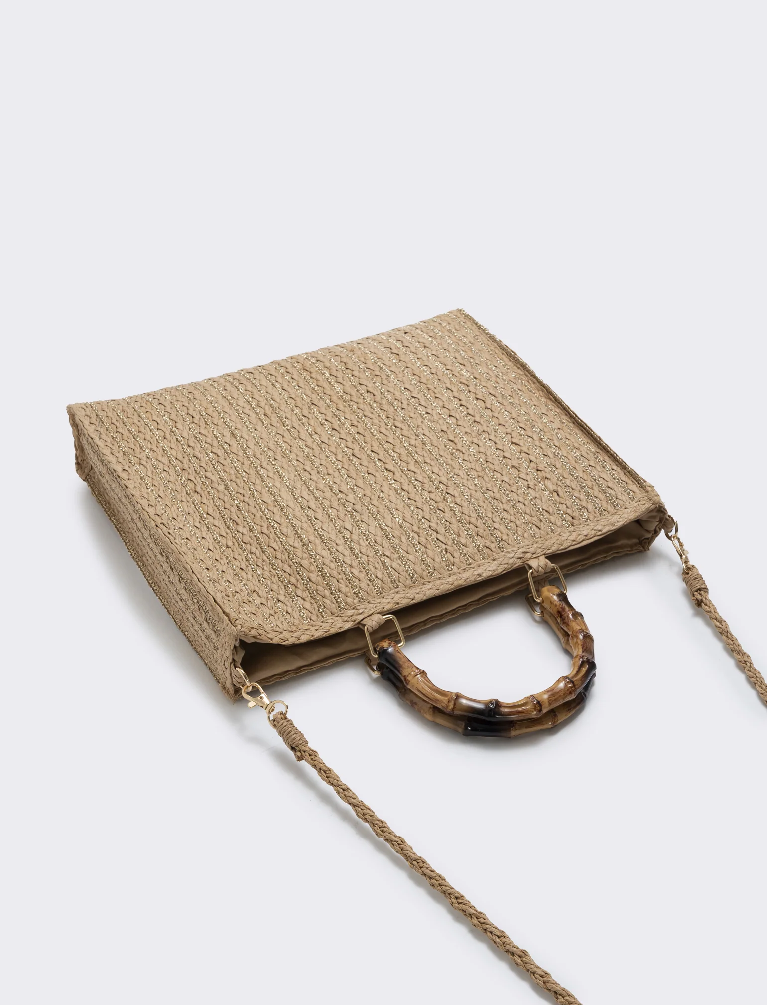 Borse in paglia lurex con manico bamboo - Bianco natural - Image 3