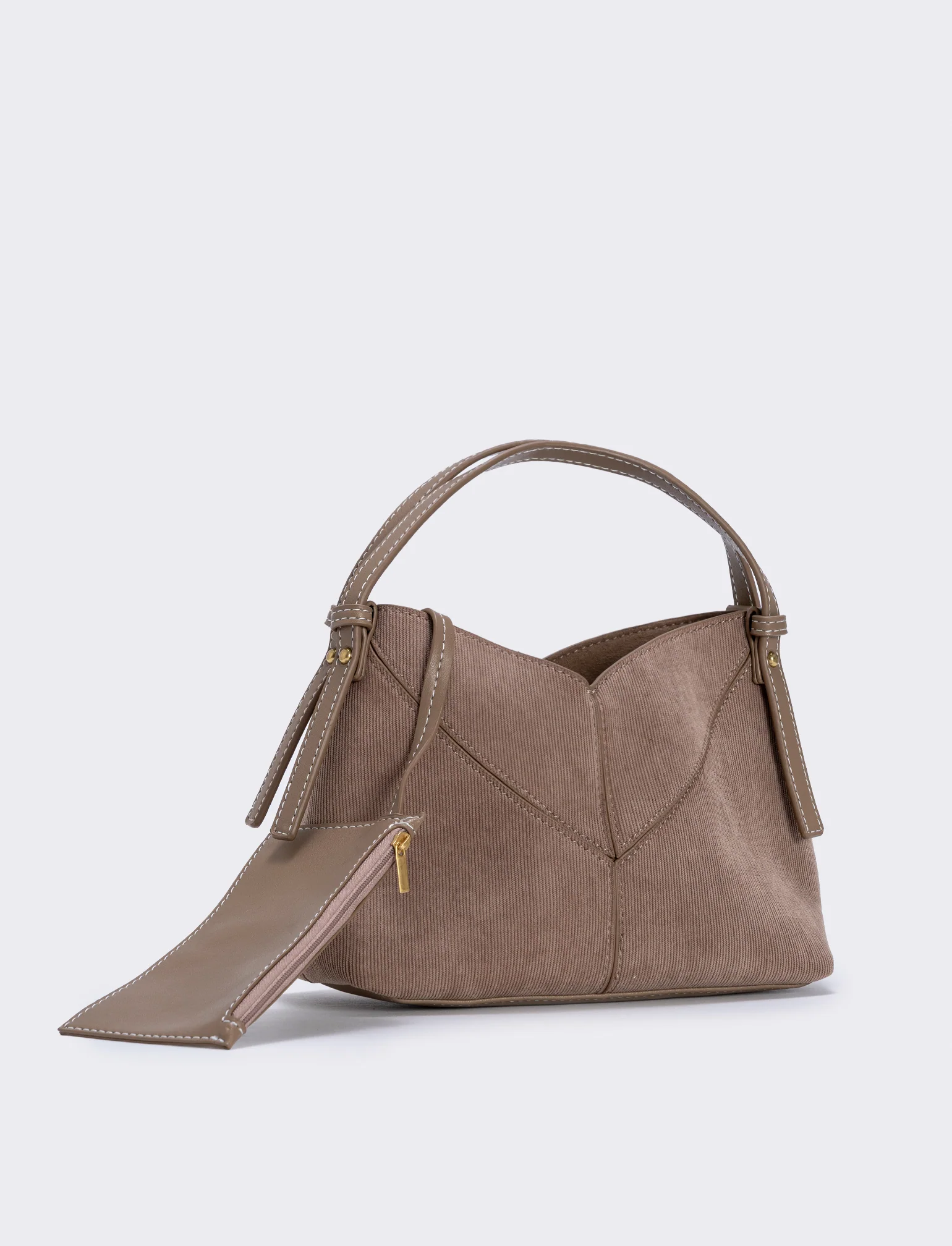 Borsetta a costine in velluto con tracolla - Beige - Image 2