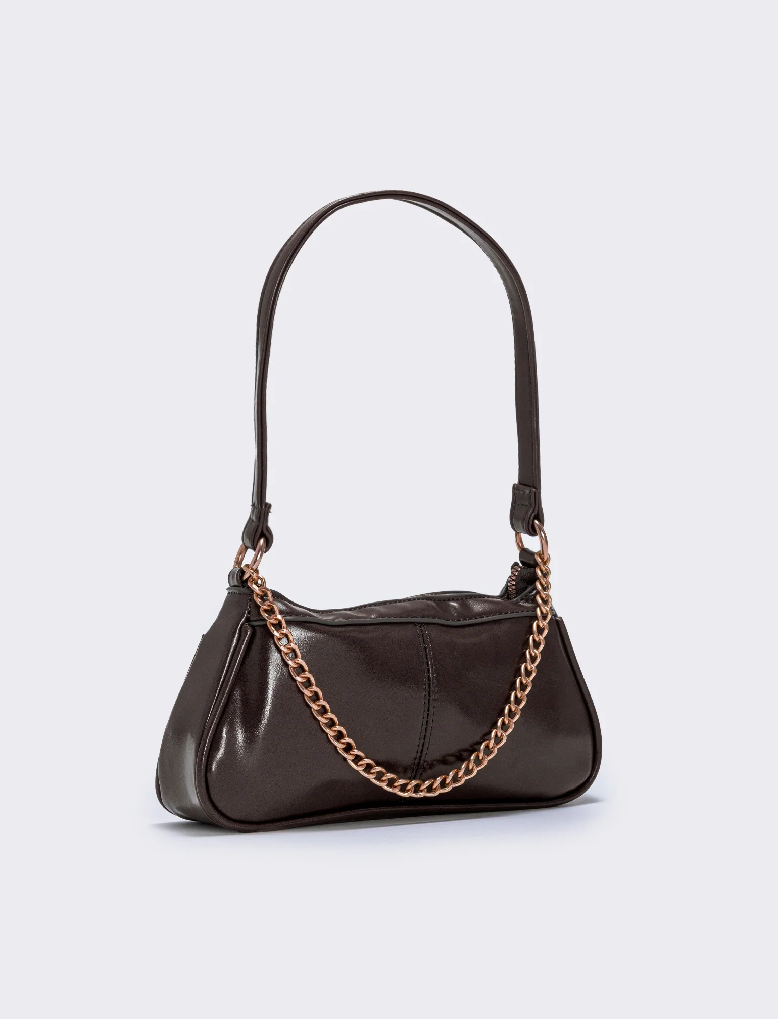 Borsetta baguette con catenina - Marrone - Image 2