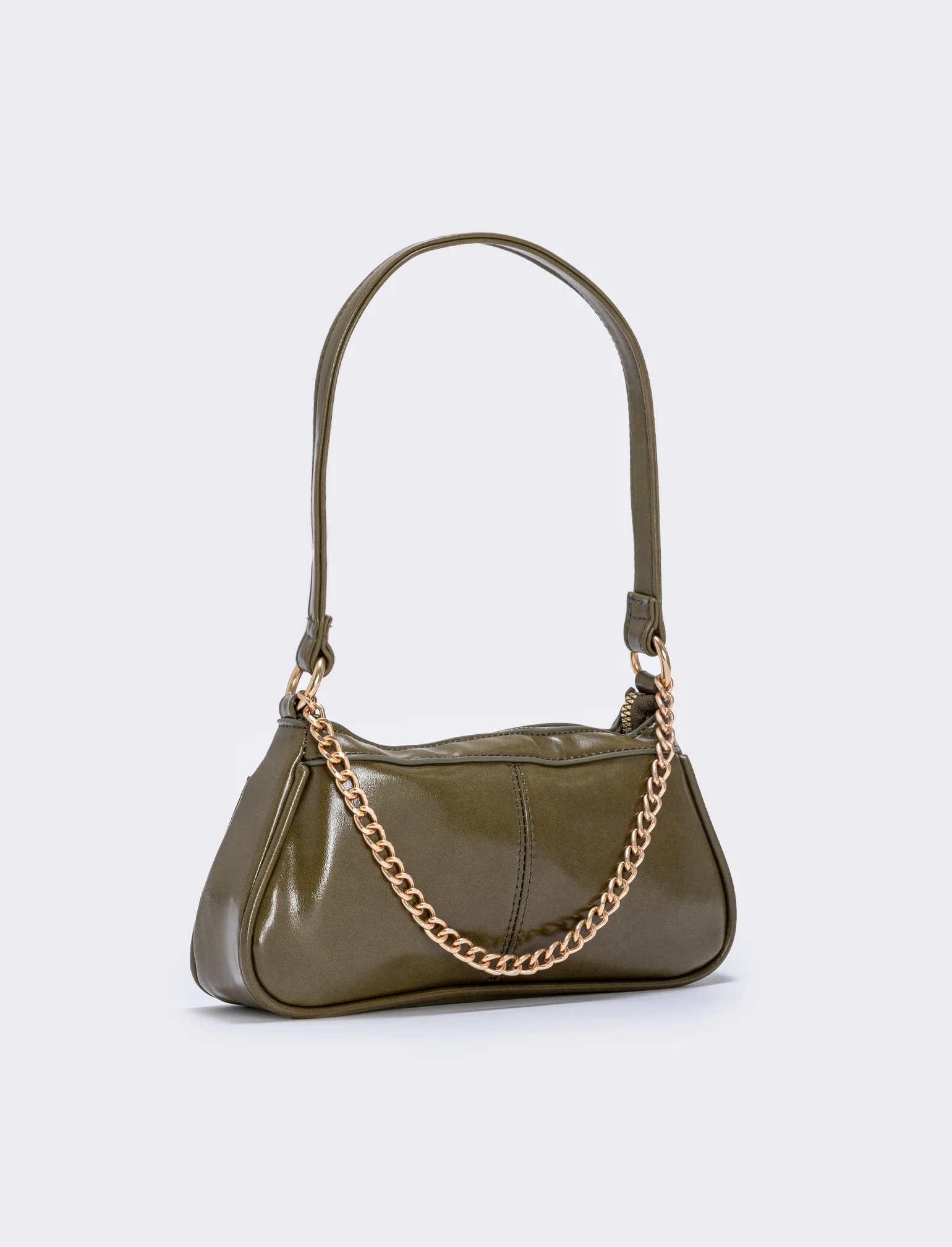 Borsetta baguette con catenina - Verde - Image 2