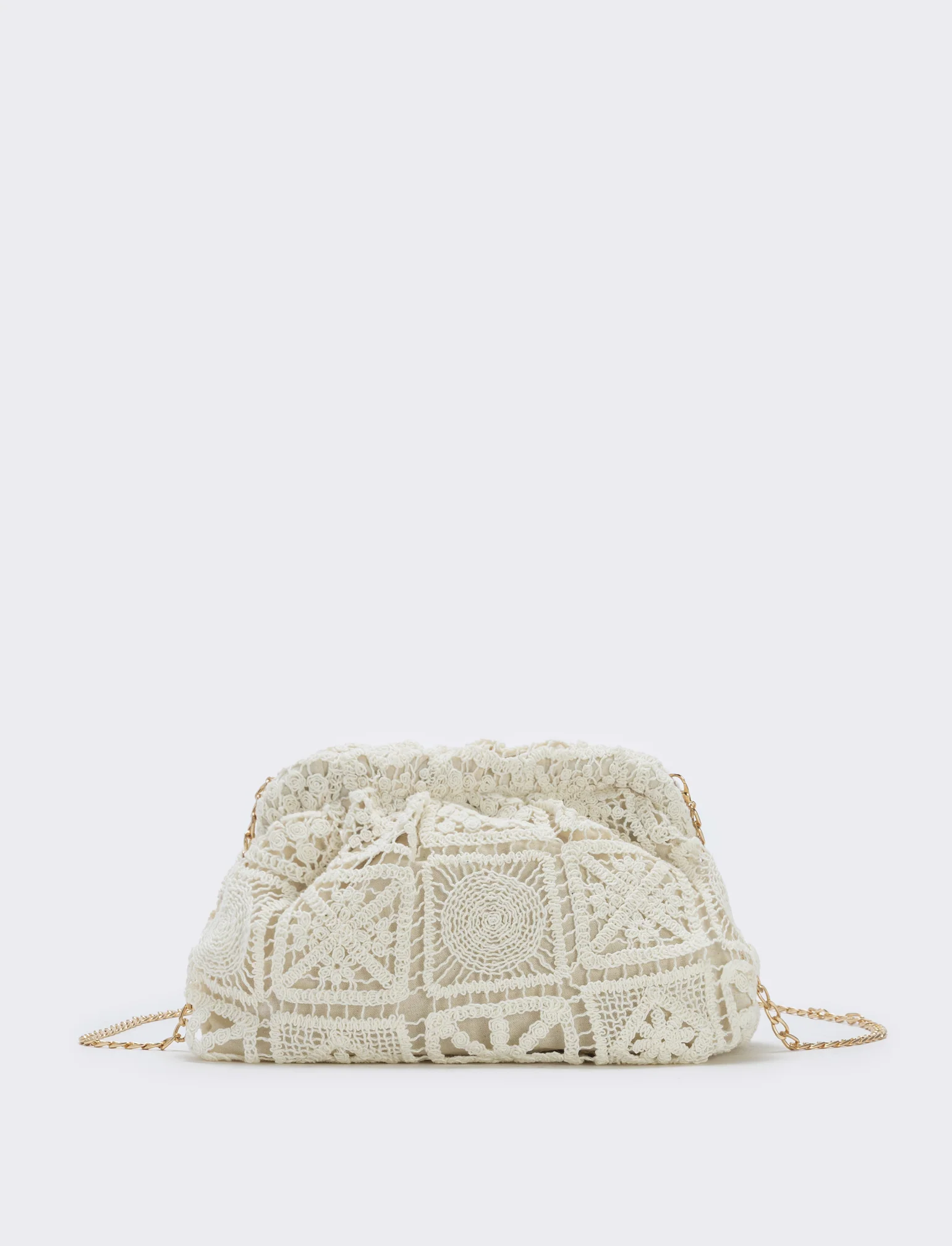 Borsetta clutch morbida in tessuti vari - Bianco sporco