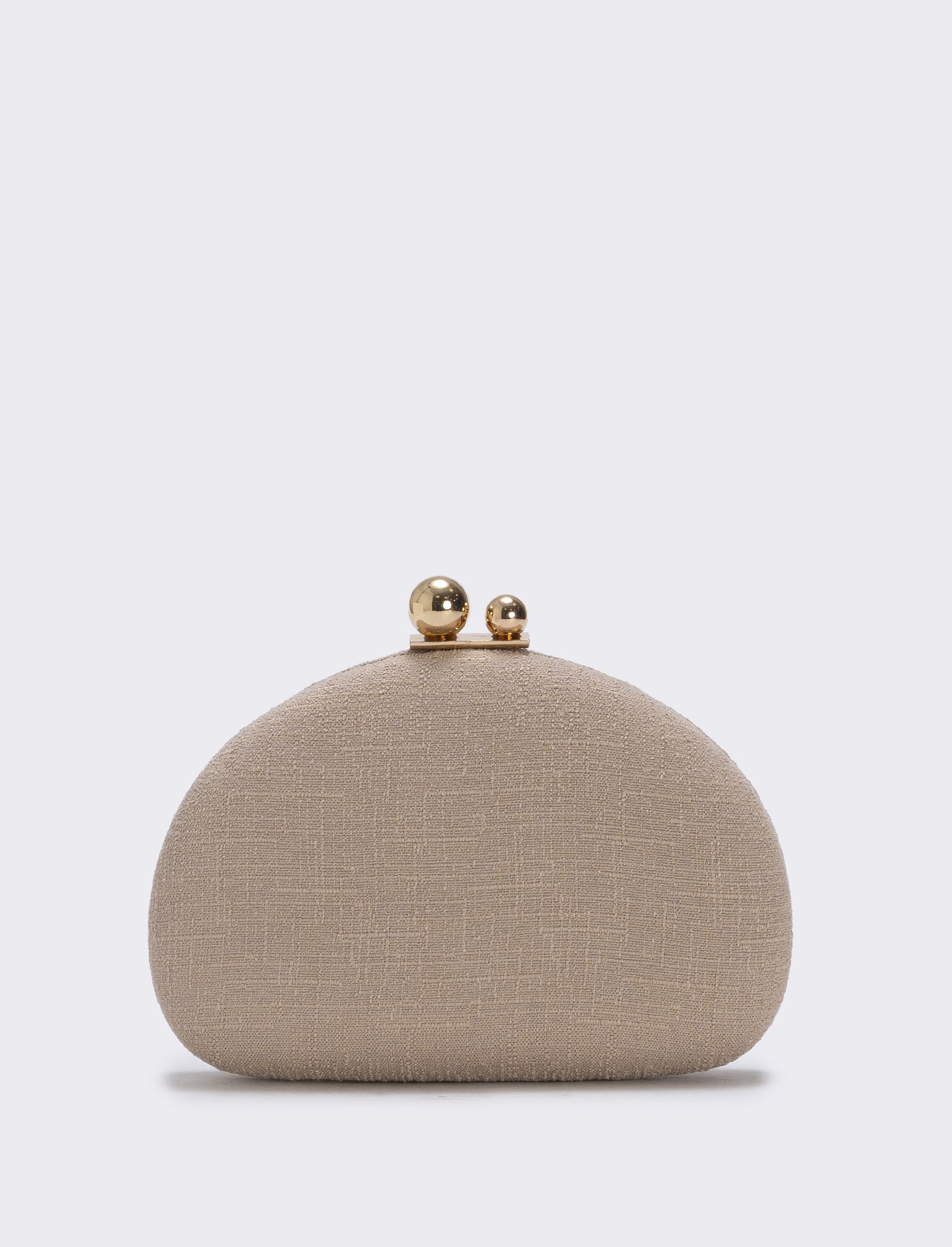 Borsetta clutch rigida mezzaluna in tessuto - Beige