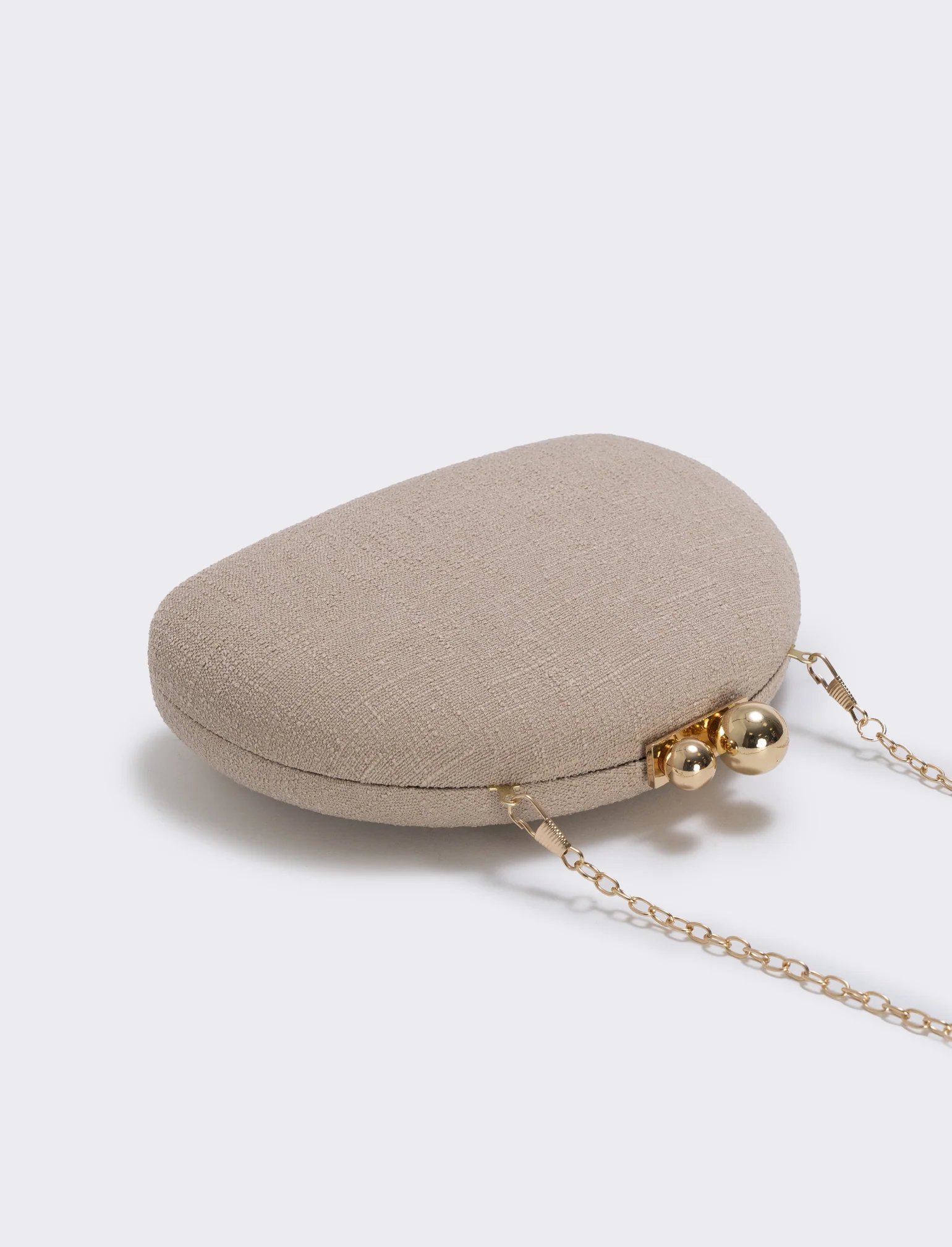 Borsetta clutch rigida mezzaluna in tessuto - Beige - Image 2