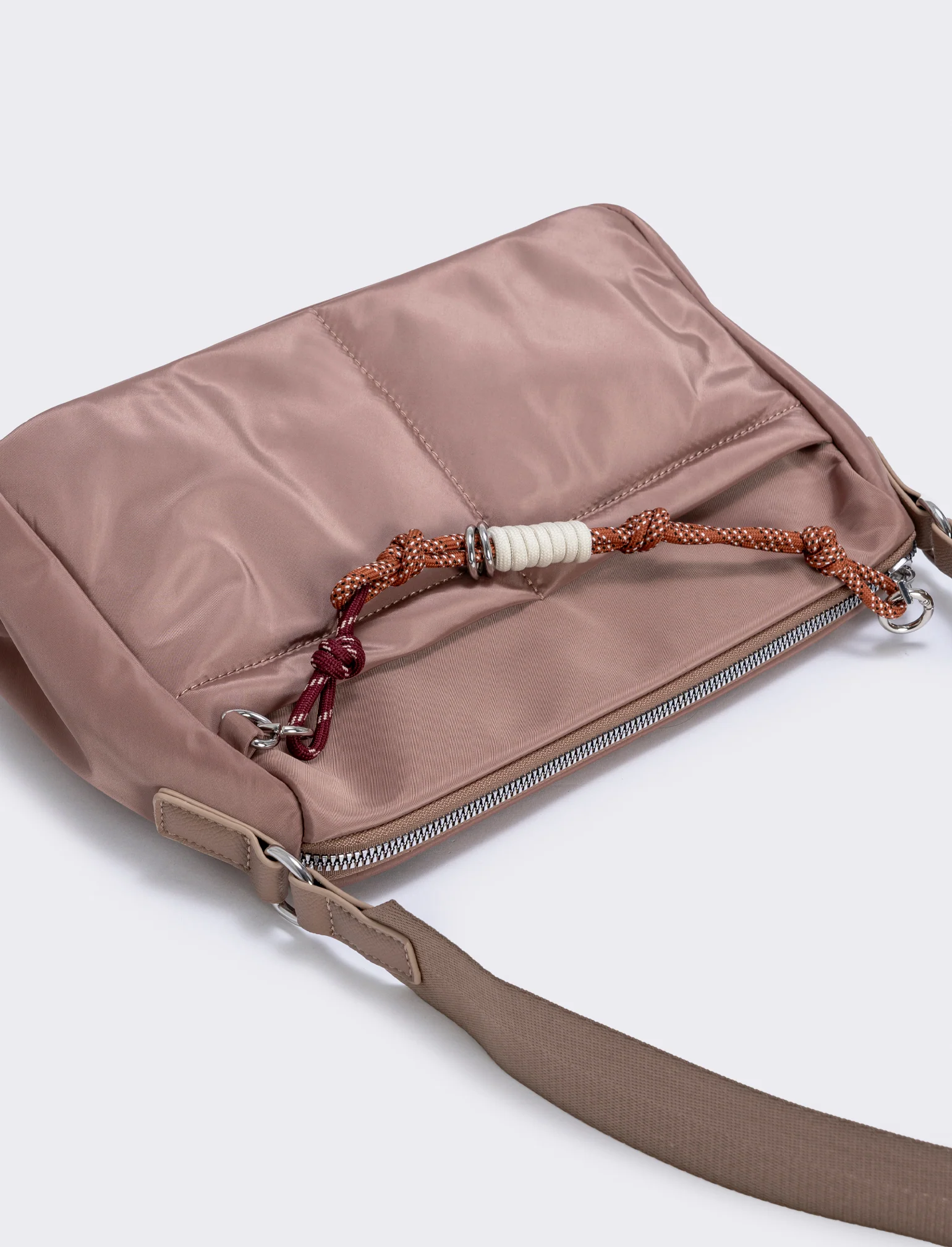 Borsetta in nylon con cordoncino e tracolla - Beige - Image 2