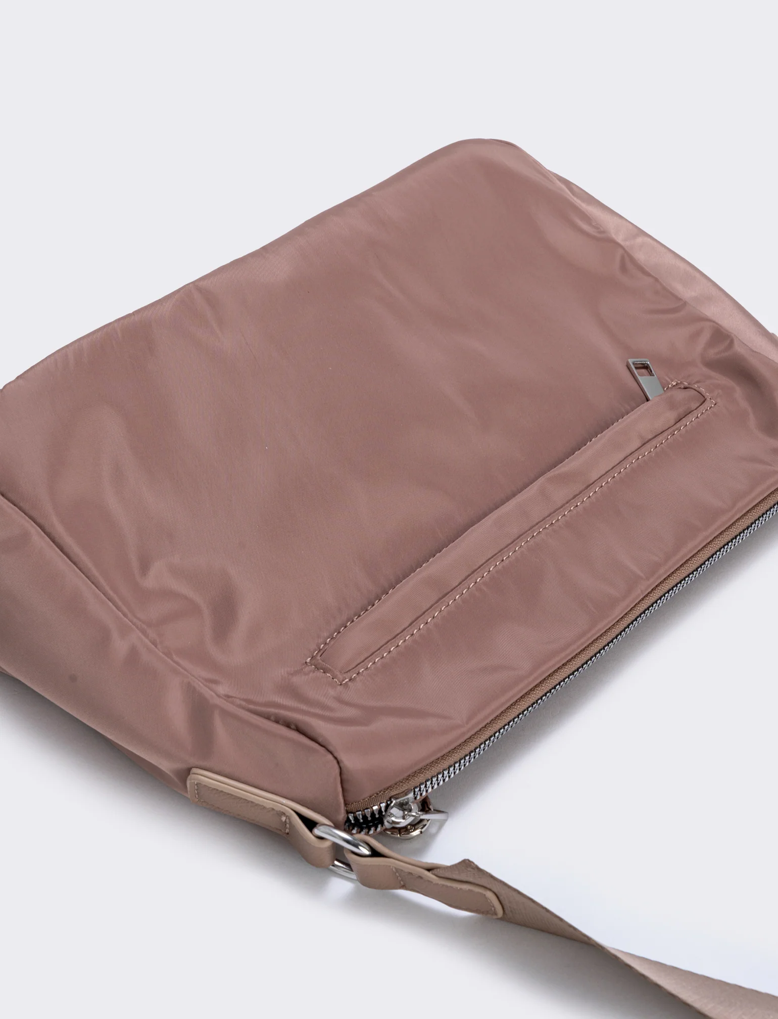 Borsetta in nylon con cordoncino e tracolla - Beige - Image 3